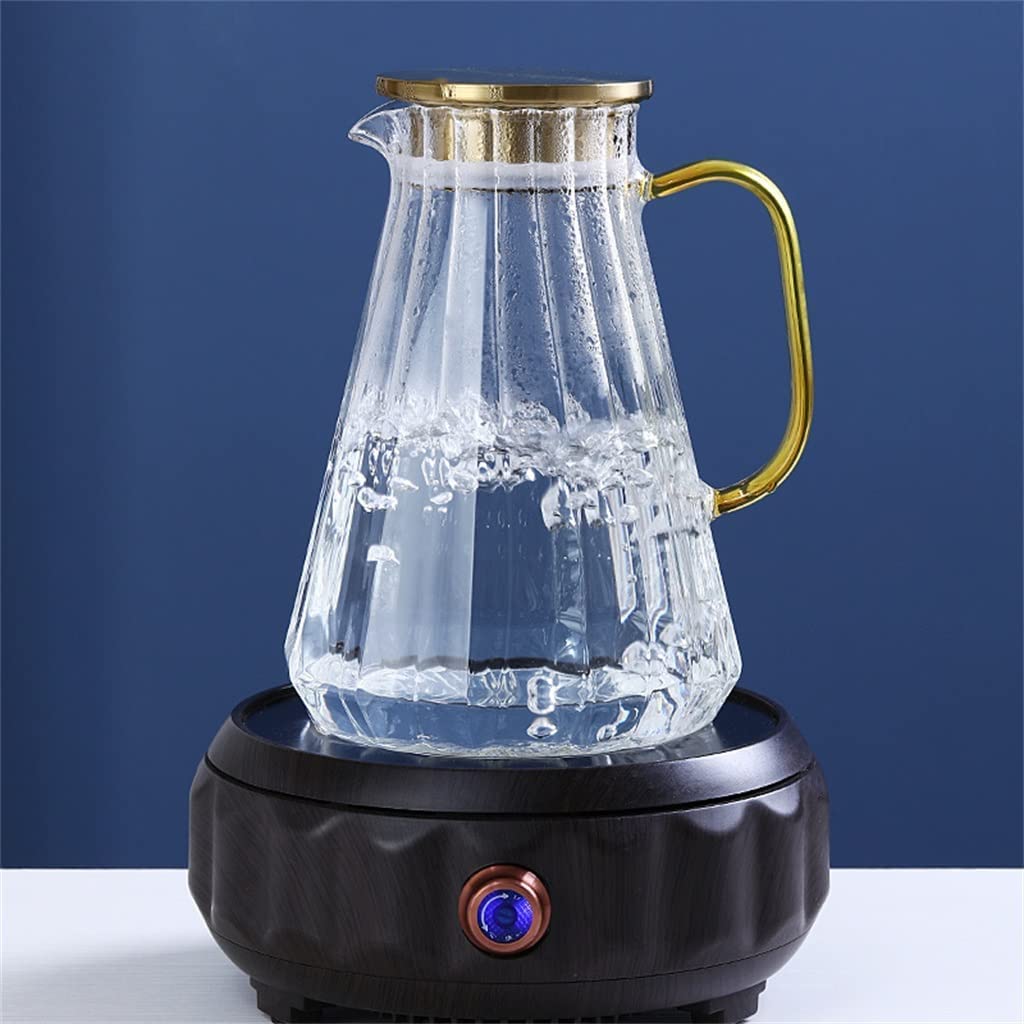 Premium Vertical Grain Cold Kettle Set - 1.5L High Borosilicate Glass Pitcher for Iced Tea, Juice & Infused Water | Large Capacity Heat-Resistant Beverage Container for Home, Office & Outdoor Use | BPA-Free & Dishwasher Safe (Clear)