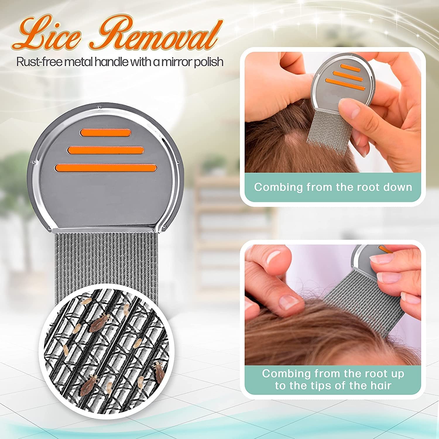Professional Stainless Steel Lice Comb for Head Lice Treatment - 2pc Terminator Louse & Nit Comb Set - Effectively Removes Nits & Lice Eggs - Perfect for Home, School & Travel Use