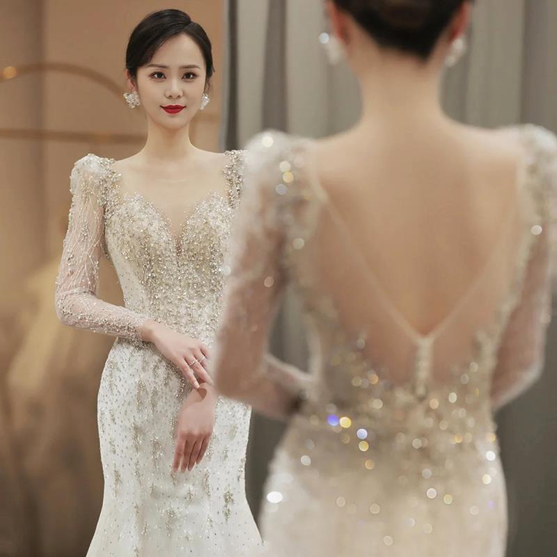 Elegant Long Sleeve Mermaid Sequin Prom Dress - Sparkly Evening Gown for Wedding, Homecoming & Special Occasions - Size 34