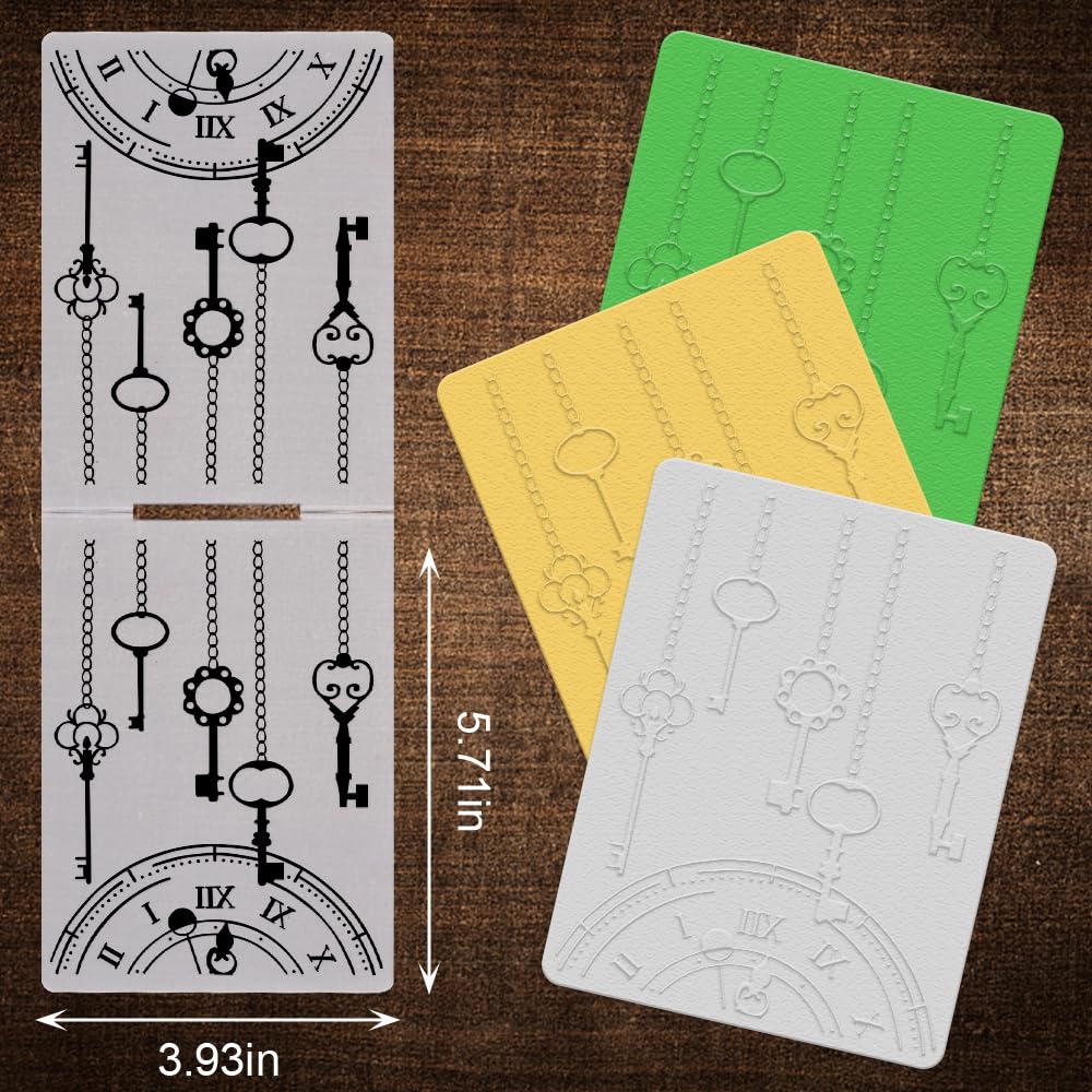 3D Retro Lace Keys Plastic Embossing Folders - Vintage Clock Design Card Making Templates for DIY Scrapbooking, Photo Albums, and Handmade Greeting Cards - Perfect for Wedding Invitations, Birthday Cards, and Craft Projects