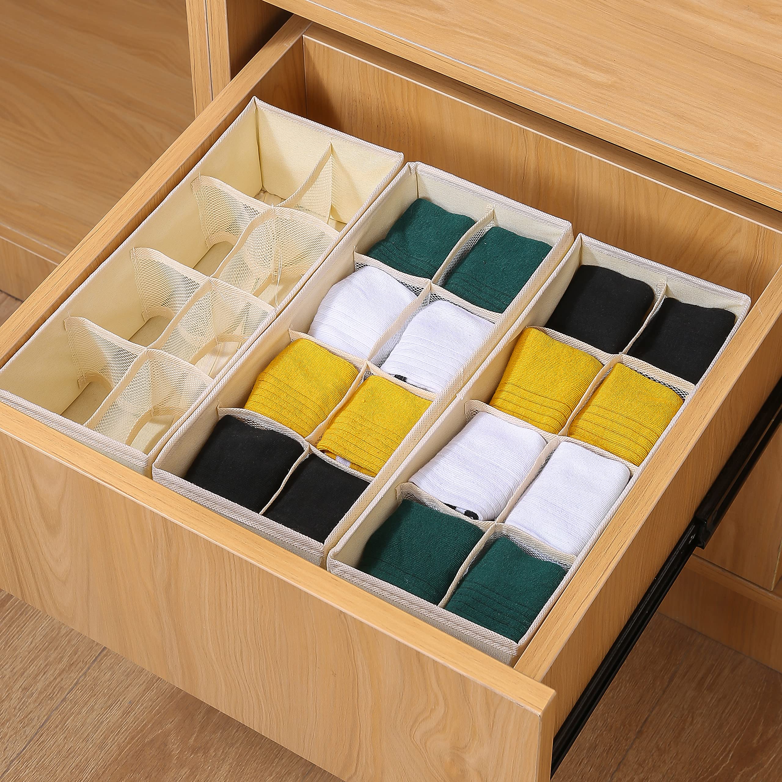 Qozary 3-Pack Collapsible Drawer Organizer Dividers - Storage Box for Socks, Underwear, Lingerie, Ties & Belts | Space-Saving Closet & Cabinet Organizer for Bedroom, Baby Clothes & Home Organization