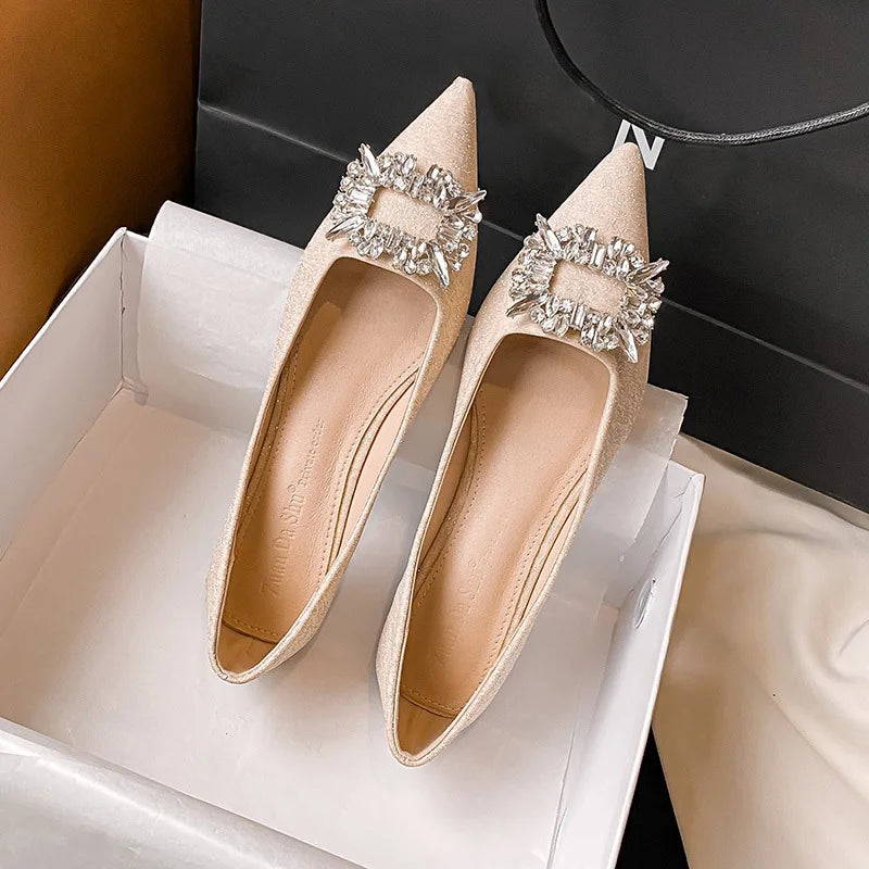 Elegant Square Crystal Buckle Ballet Flats for Women | Comfortable Wedding Shoes & Bridal Party Footwear | Perfect for Weddings, Proms, and Formal Occasions