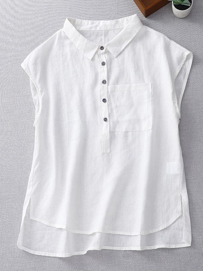 Lovevop Women's Cotton Loose Fit Lapel Drop Shoulder Sleeveless Blouse - Casual Summer Tops for Beach, Vacation & Everyday Wear