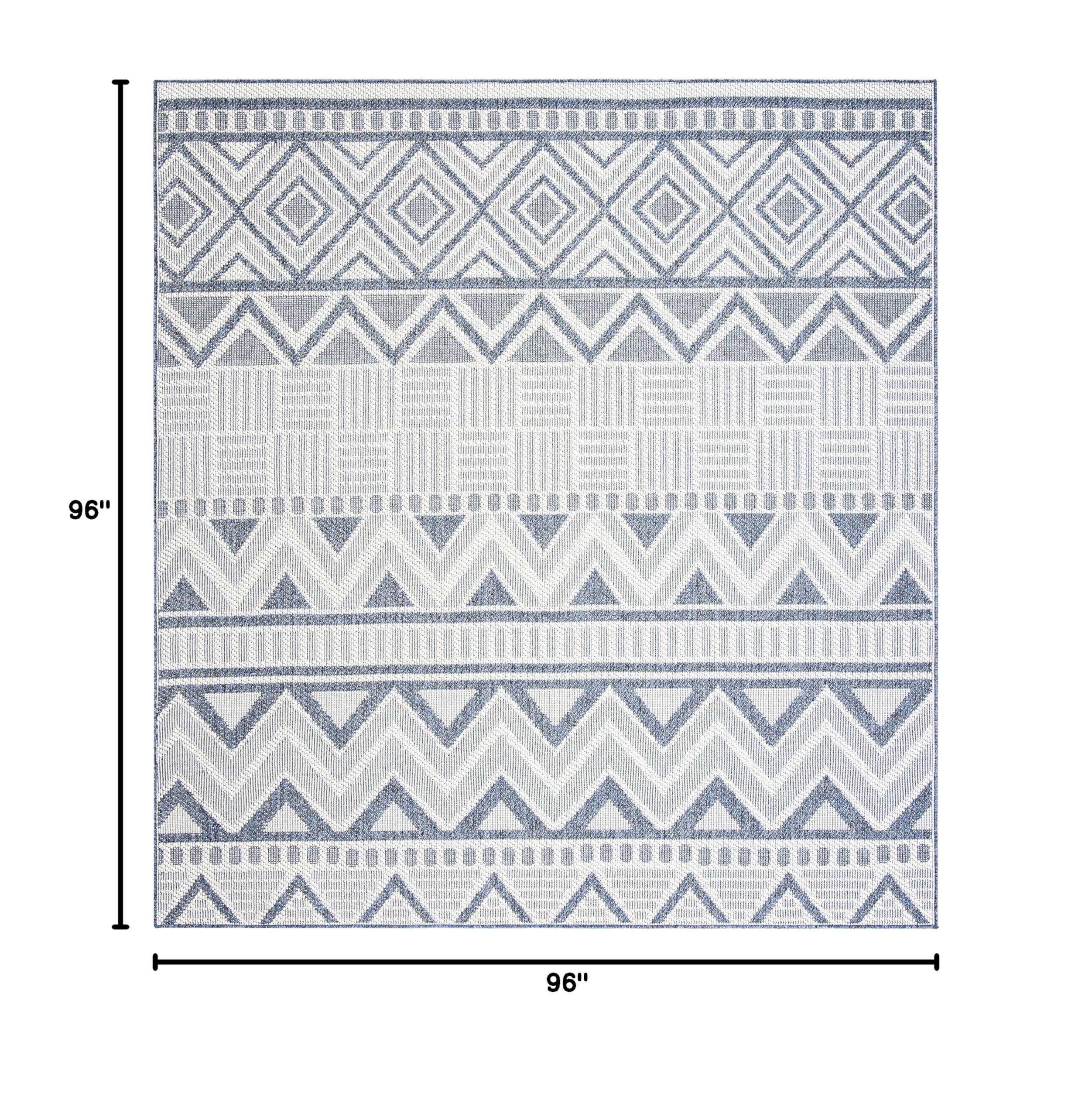 SAFAVIEH Bermuda Collection 8' x 8' Square Area Rug - Cream & Navy Non-Shedding Machine Washable Indoor Outdoor Rug - Easy Care Washable for Patio, Backyard, Mudroom, Living Room & Bedroom (BMU818A)