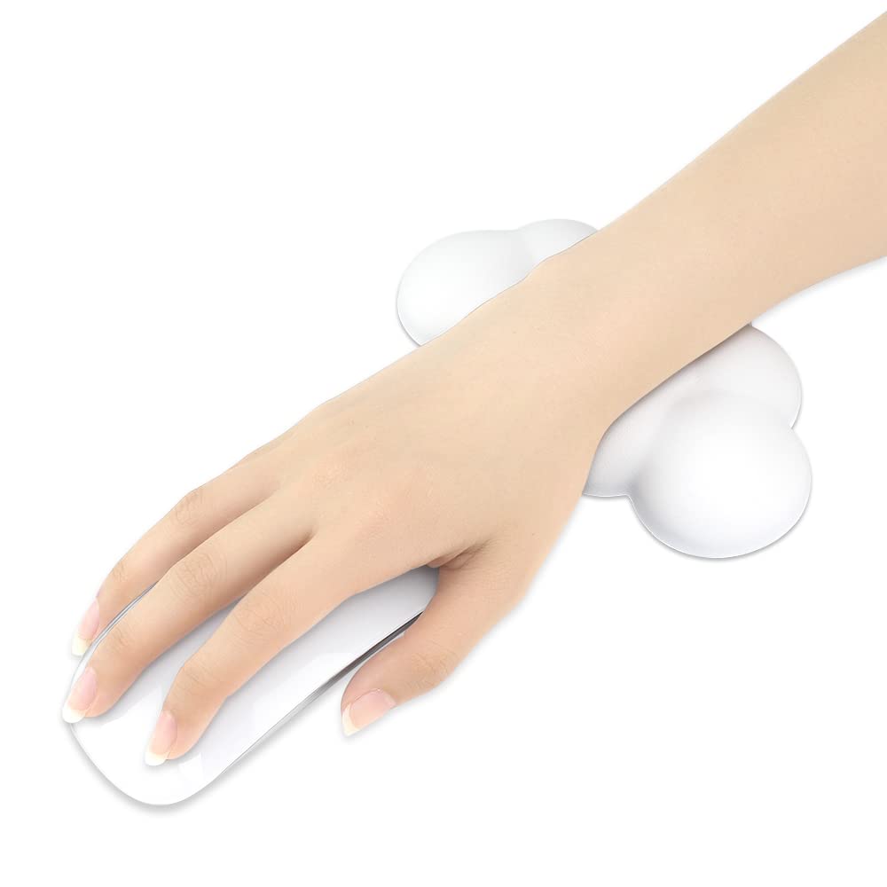 Ergonomic Cloud Wrist Rest Cushion for Mouse - Soft PU Leather Memory Foam Wrist Support Pad with Anti-Skid Base - Pain Relief for Office, School, Home - Compatible with Laptop & Computer Mouse (White) - Perfect for Long Hours of Typing and Gaming