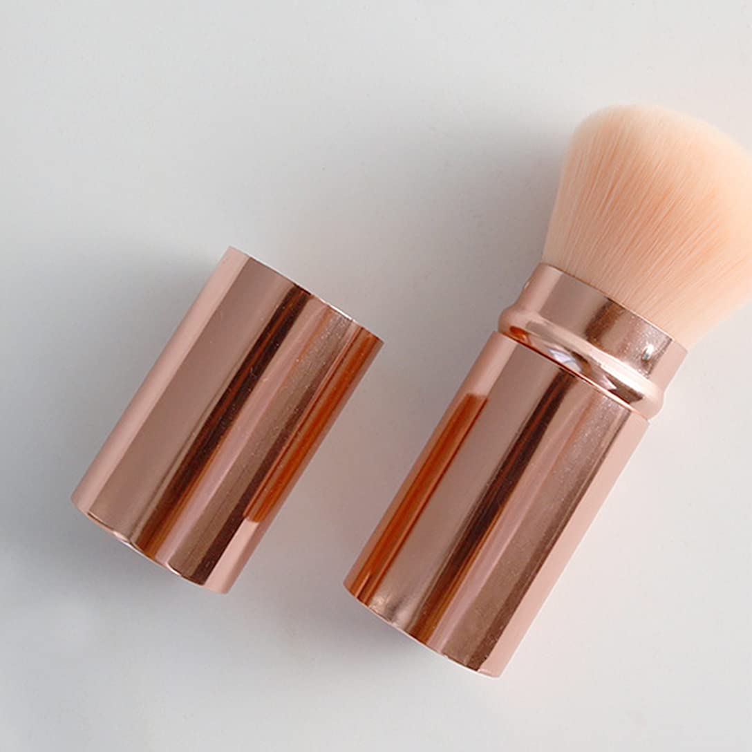 Retractable Kabuki Brush Set - Rose Gold for Blush & Foundation - Travel-Friendly Makeup
