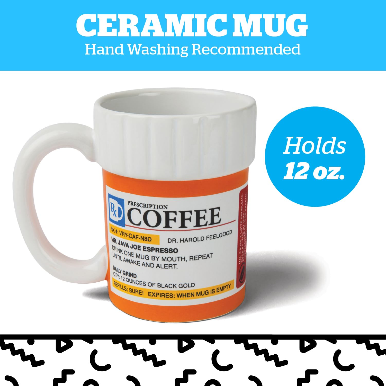 BigMouth Inc. Funny Prescription Coffee Mug - 12oz Large Ceramic Pill Bottle Cup - Unique Pharmacy & Doctor Gifts - Dishwasher Safe Novelty Coffee Cup - Perfect for Nurses, Medical Students & Healthcare Workers - Great for Office, Hospital Break Room & White Elephant Gifts
