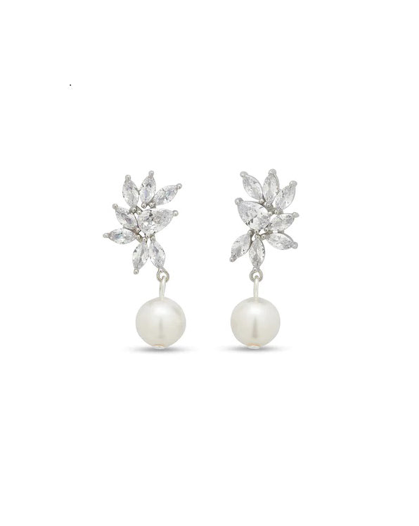 Elegant Bridal Earrings with Navette Detail & Pearl Drop | Twilight Pearl by Stephanie Browne | Perfect for Weddings, Prom & Special Occasions
