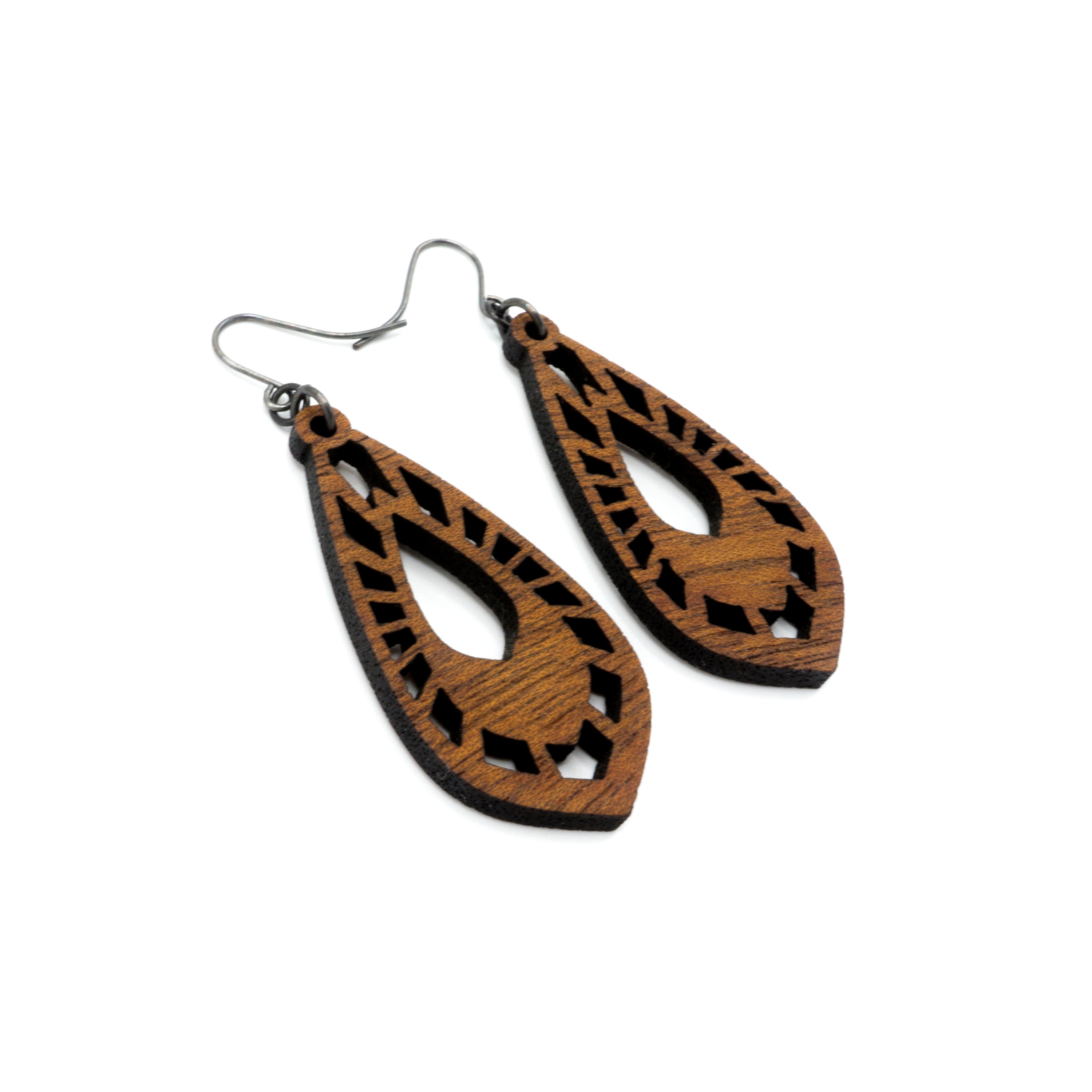 Gem Point 05 [S] Wooden Earrings - Handcrafted Walnut Wood Dangle Earrings for Women | Boho Chic Jewelry, Perfect for Casual Wear, Parties & Gift Giving