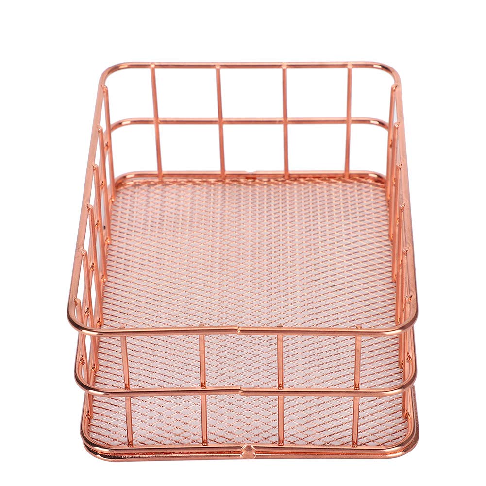 Rose Gold Wire Storage Basket - 4.6x6.7x2.3 Inch Metal Organizer for Desktop, Pantry & Cabinet | Kitchen Storage Solution for Utensils, Spices & Office Supplies