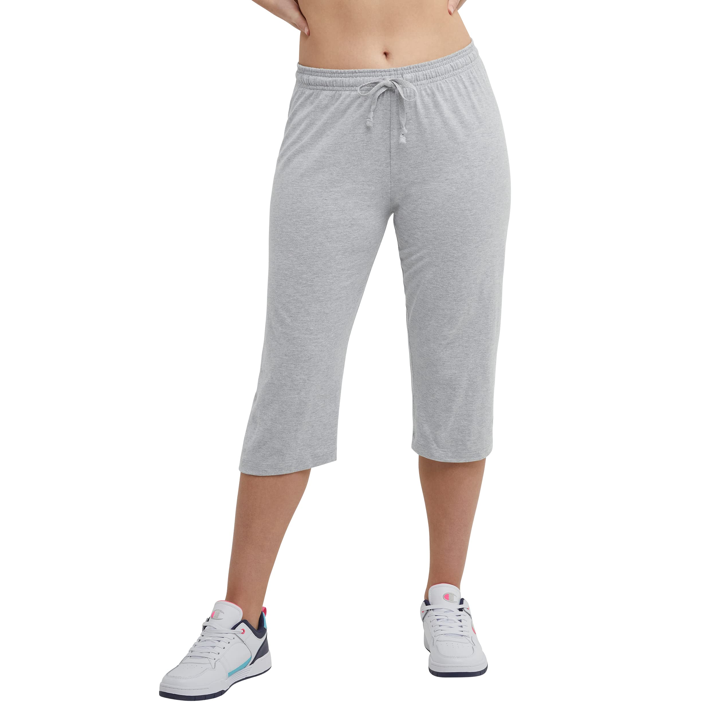 Champion Women's Cotton Capri Sweatpants with Drawstring Waist - Soft Casual Cropped Pants 18