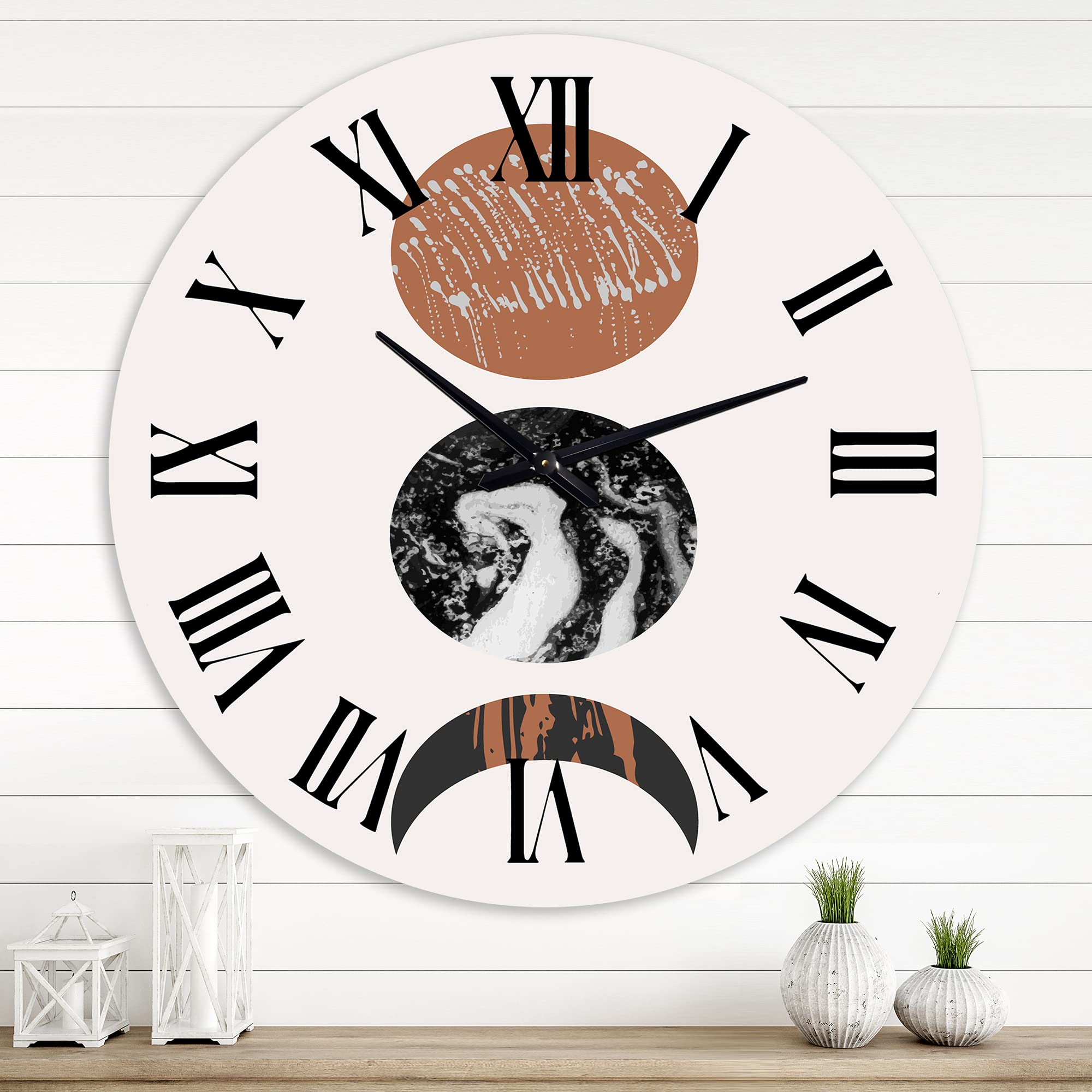 Modern Abstract Wall Clock - Retro Sun and Moon Design, Large Fractal Art Decor for Bedroom, Living Room & Office | Silent Non-Ticking Home Décor