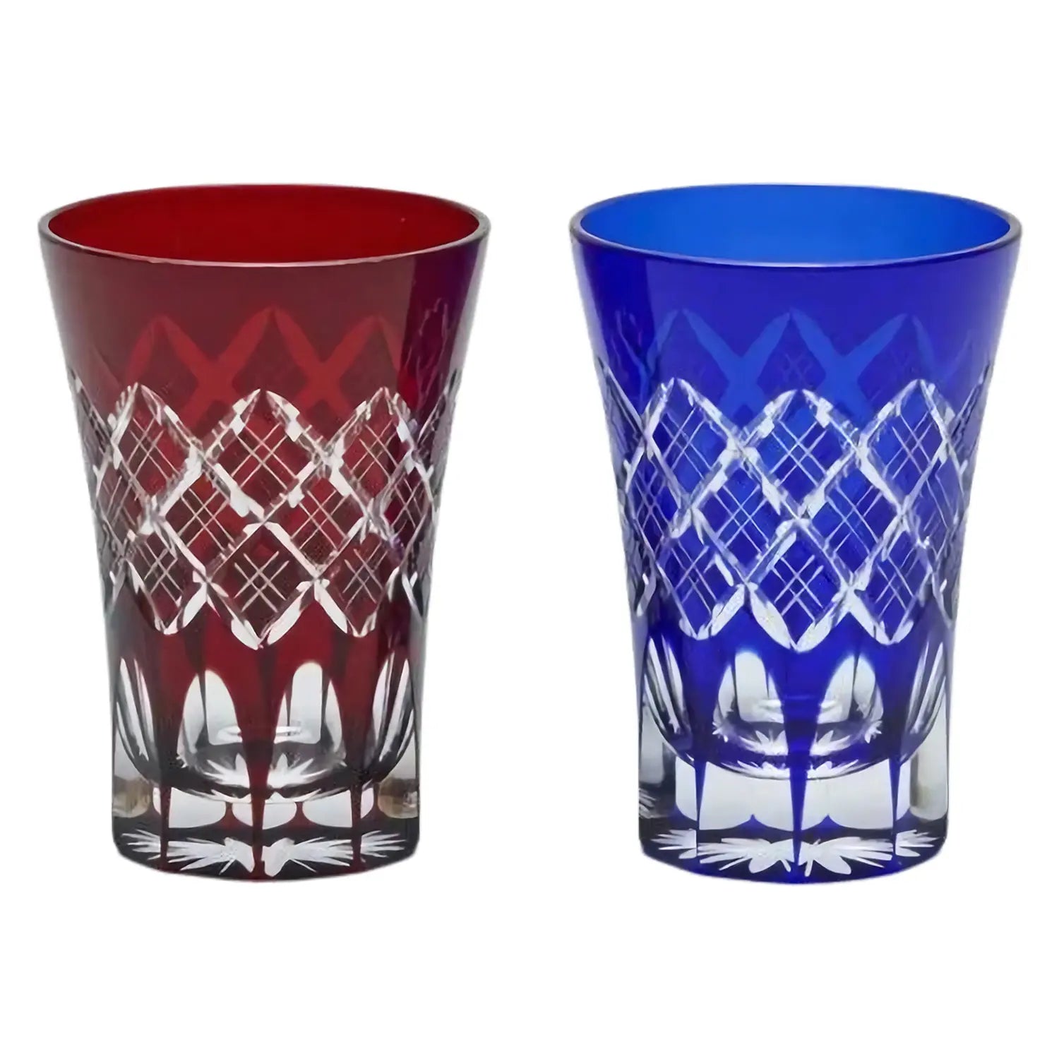 Kimoto Glass Tokyo Edo Kiriko Pair Tumbler - Handcrafted Japanese Layered Yarai Cut Glass Cups - Perfect for Whiskey, Cocktails & Home Bar Decor
