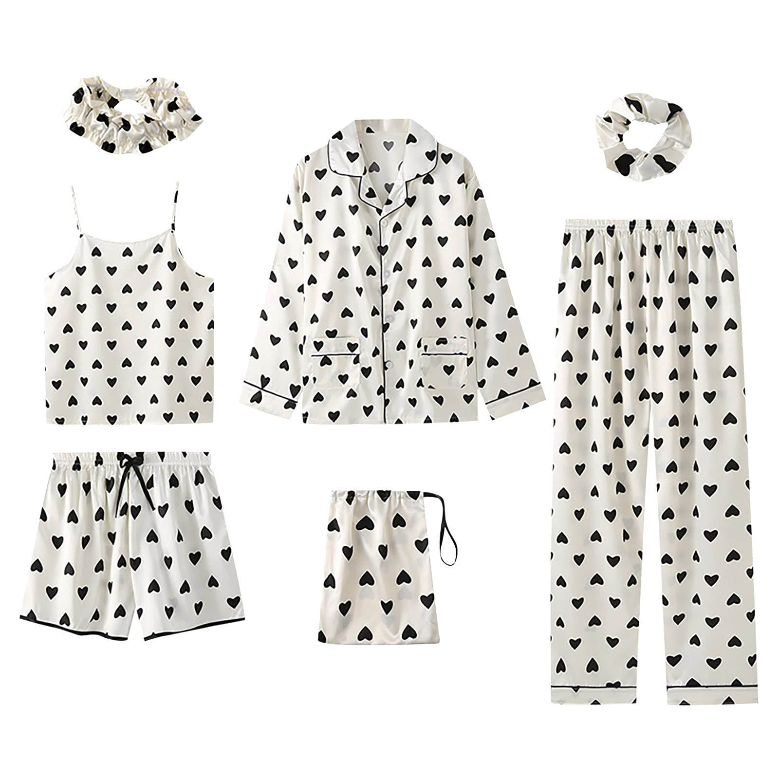 Women's 7-Piece Pajama Set - Soft Sleepwear for Autumn & Winter - Cami Top, Shirt & Eye Mask Included - Cozy Homewear for Relaxing & Sleeping