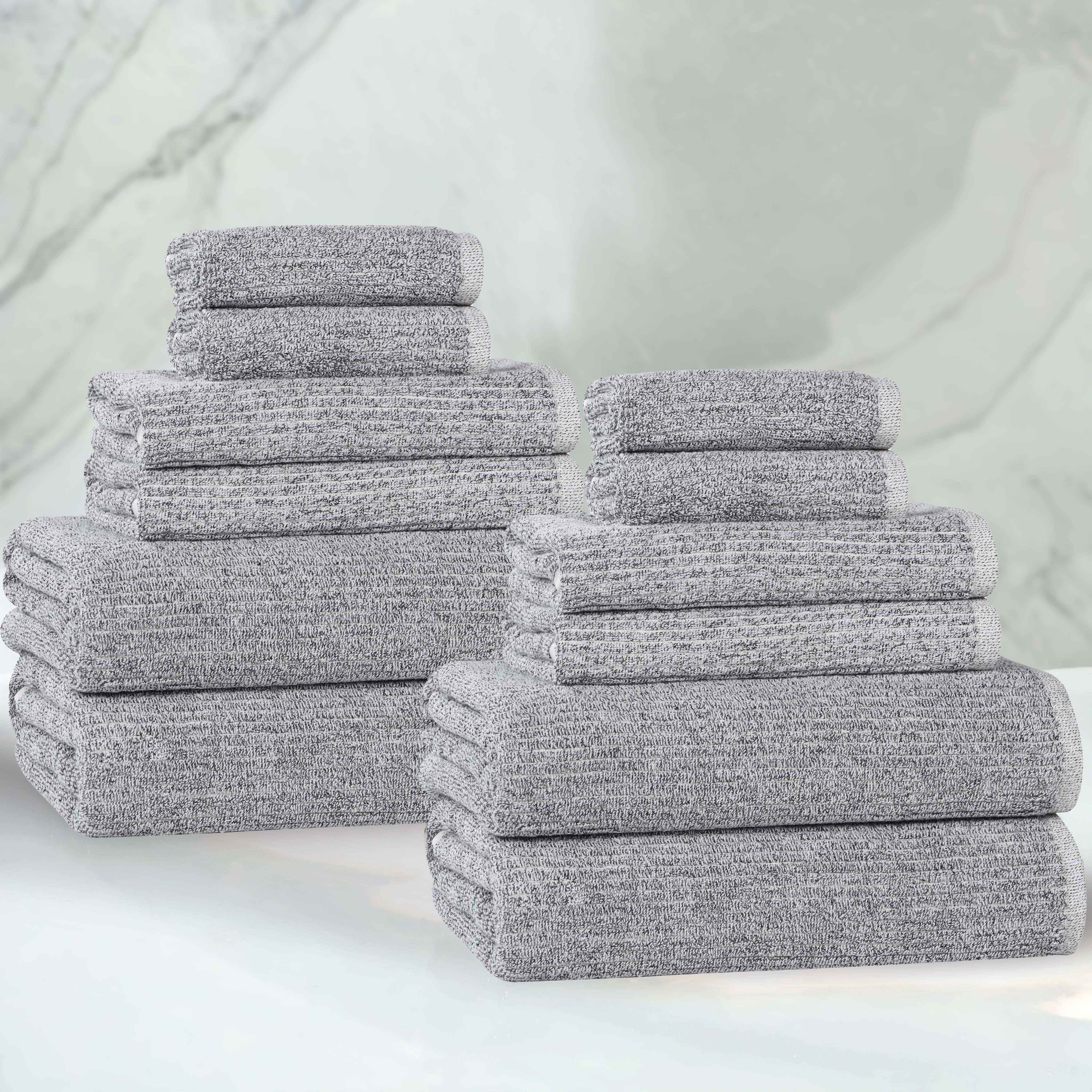 Premium 12-Piece Cotton Blend Ribbed Towel Set - Ultra Soft & Absorbent Bath Towels for Spa, Gym & Luxury Home Use
