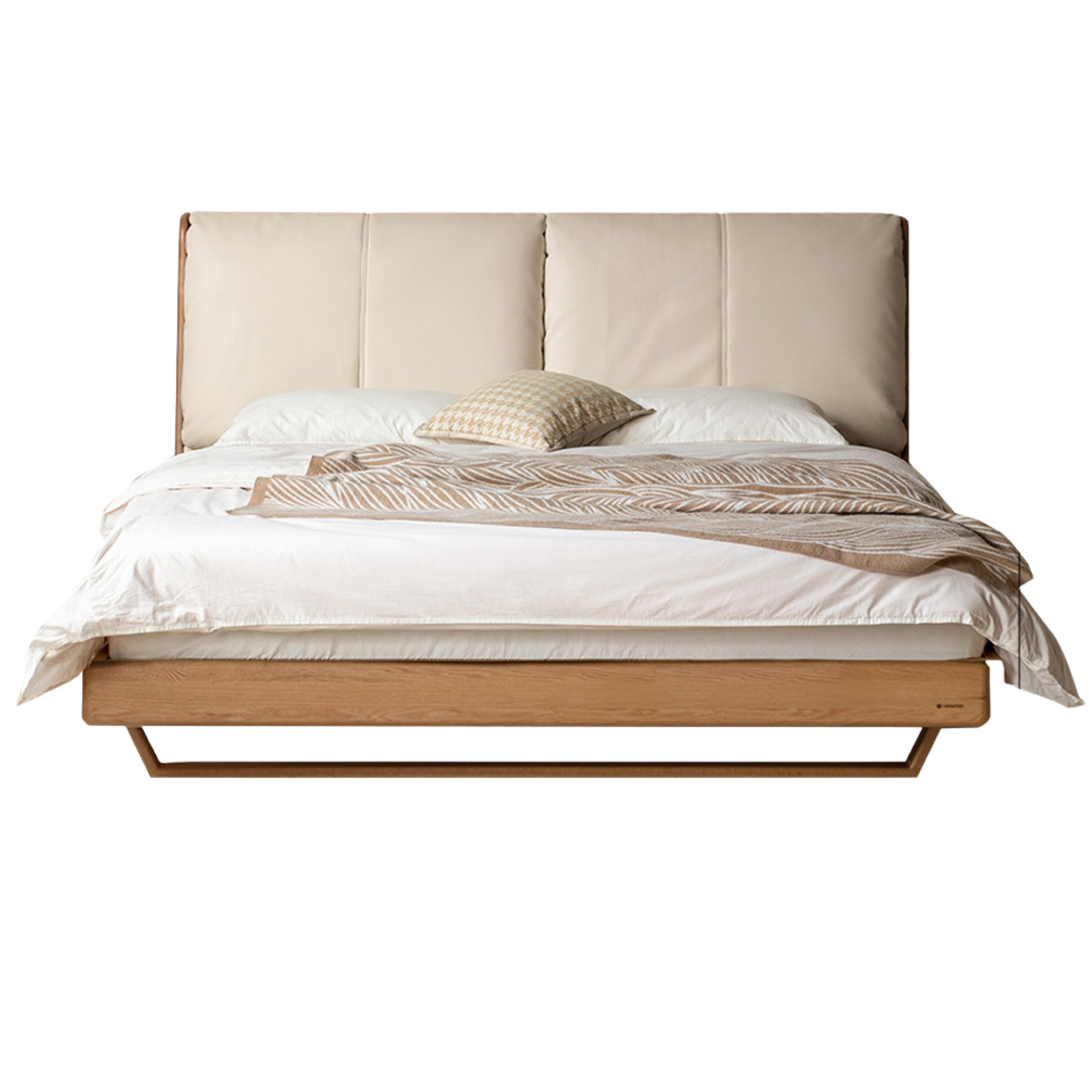 Natural Wood Color Oak Ecological Cloud Skin Chrysanthemum White Soft Backrest Bed