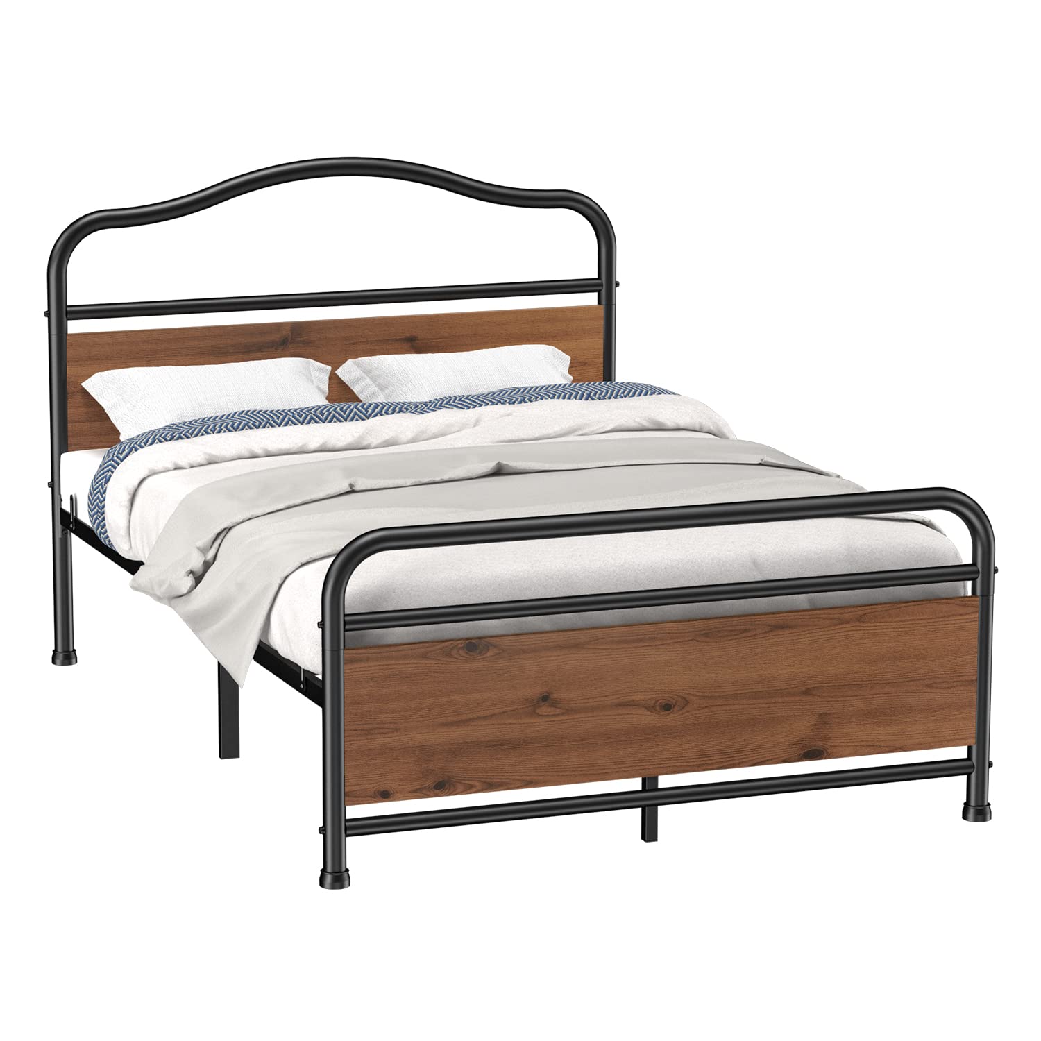 Ciays Full Size Metal Platform Bed Frame with Wood Headboard & Footboard - No Box Spring Needed, 14