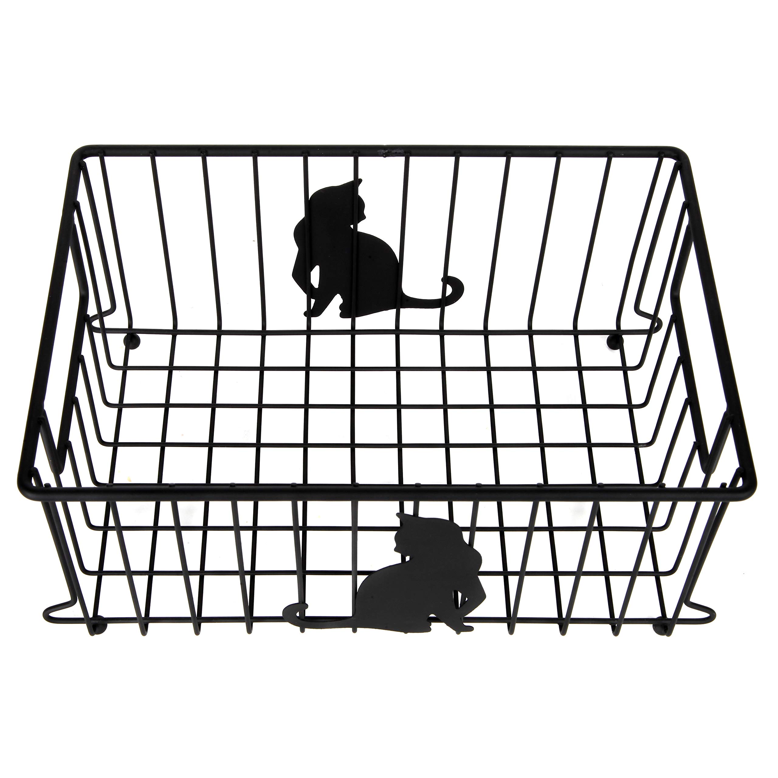 Lily's Home Large Cat-Themed Wire Basket - Cute Kitchen & Desk Organizer for Cat Lovers - Perfect for Pantry, Cabinet, Bathroom & Office Storage - Ideal for Organizing Utensils, Office Supplies & Bathroom Essentials