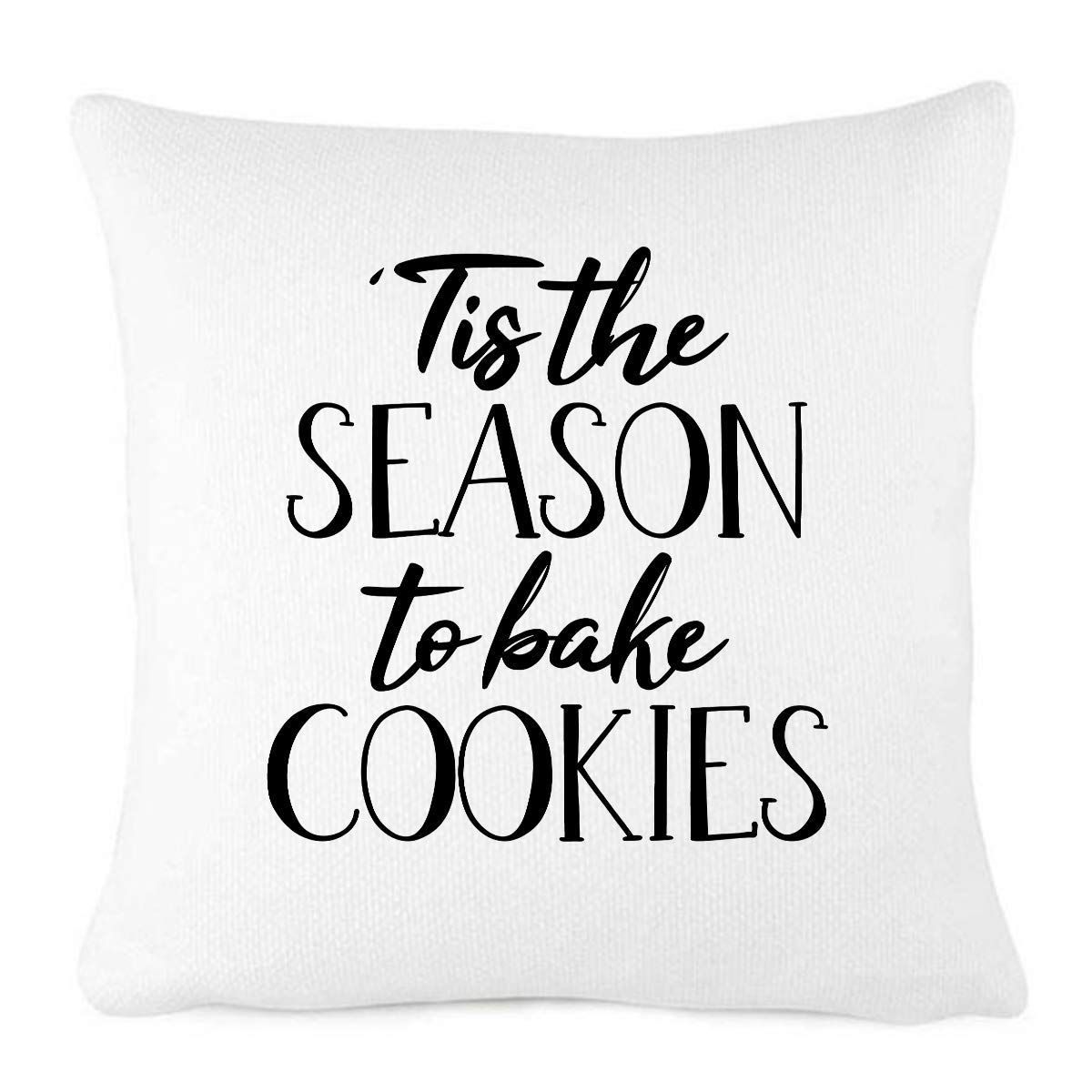 Funny Christmas Throw Pillow Cover - 'Tis The Season to Bake Cookies Vintage Farmhouse Decor - Cozy Holiday Home Decorations for Living Room, Bedroom & Seasonal Gift
