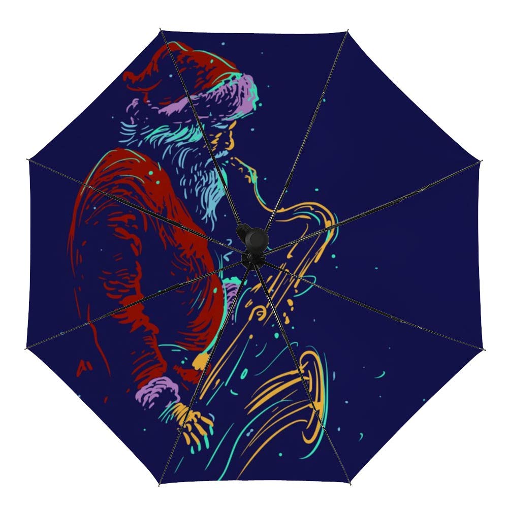 Windproof Automatic Travel Umbrella with Santa Claus Music Design - Compact Folding Umbrella for Sun & Rain Protection - Waterproof Portable Umbrella for Women, Men & Kids - Perfect for Travel, Commuting and Outdoor Activities