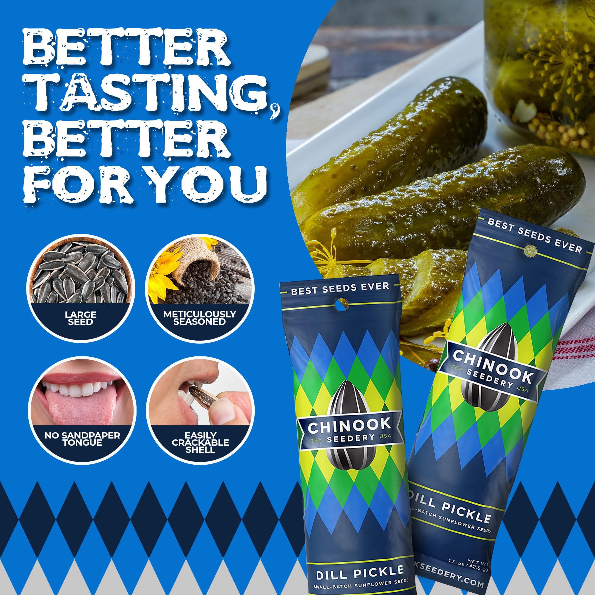 Roasted Jumbo Sunflower Seeds - Low Sodium, Keto, Gluten Free, Non-GMO Snacks - 1.5 oz (Pack of 36) - Perfect for Adventure, Baseball Games, School Lunches & Healthy On-the-Go Snacking - Dill Pickle Flavor