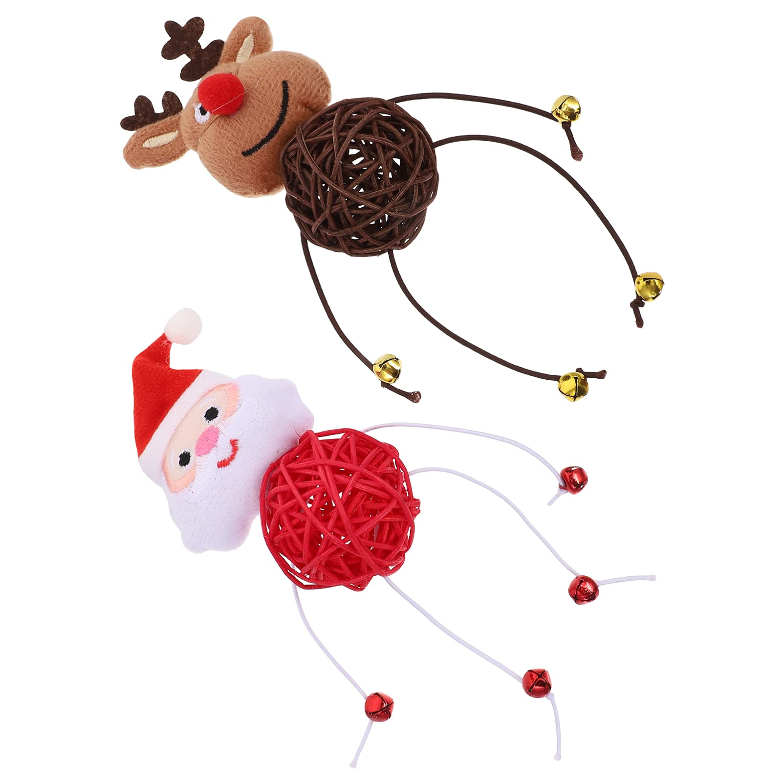 Balacoo 2Pcs Christmas Pet Chew Toys - Deer & Santa Plush Dog Toys with Rattan Ball for Puppy Teething, Biting & Play | Holiday Gift for Small Medium Dogs (Great for Indoor Play & Training)
