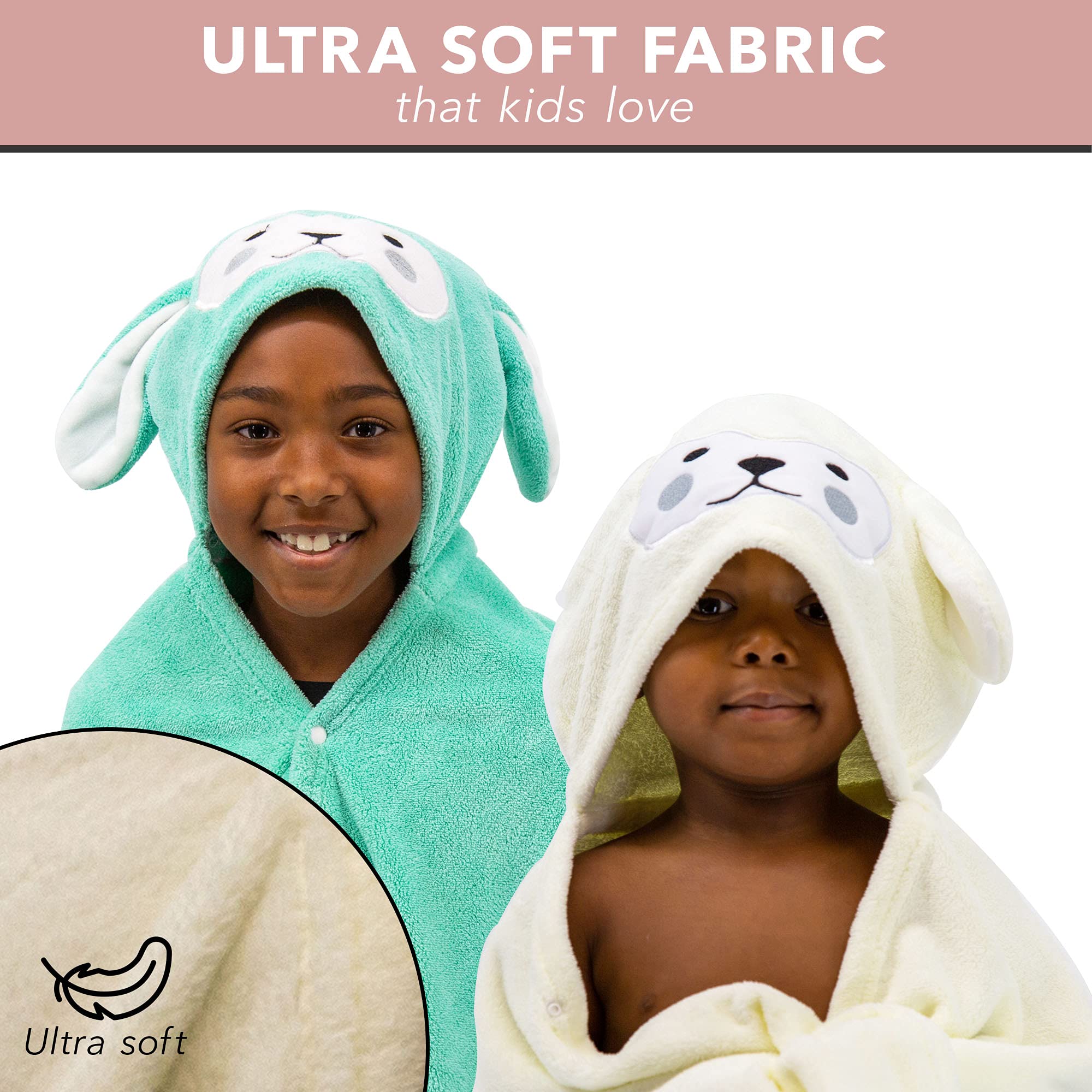 Mothera Kids Hooded Bath Towel - Soft Coral Fleece Toddler Towel with Animal Hood - Green | Perfect for Post-Bath, Swimming & Beach Fun