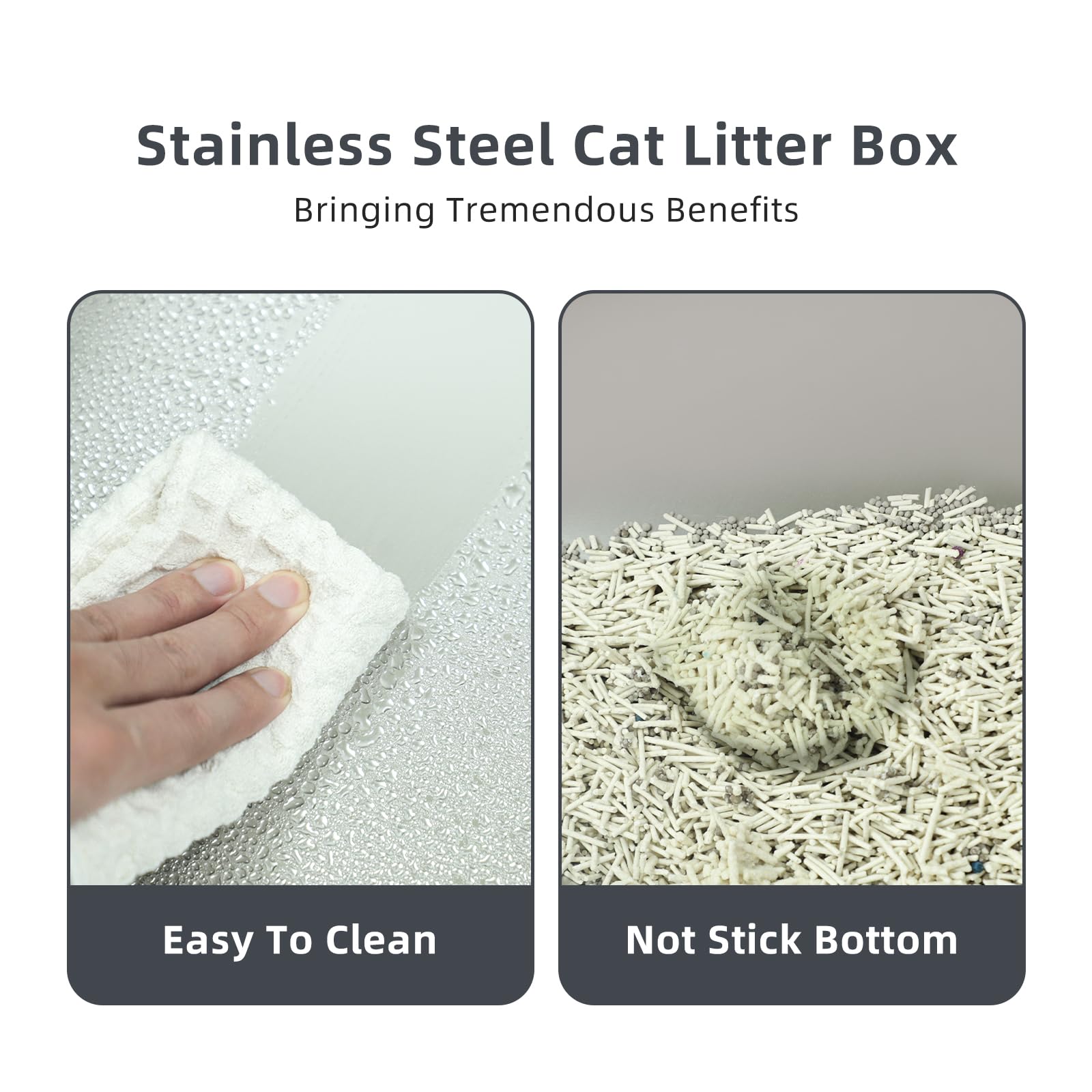 Premium Stainless Steel Cat Litter Box with Lid - Round High-Sided Design, Extra Large & Easy-to-Clean Metal Litter Pan for Indoor Cats - Perfect for Small Spaces & Odor Control