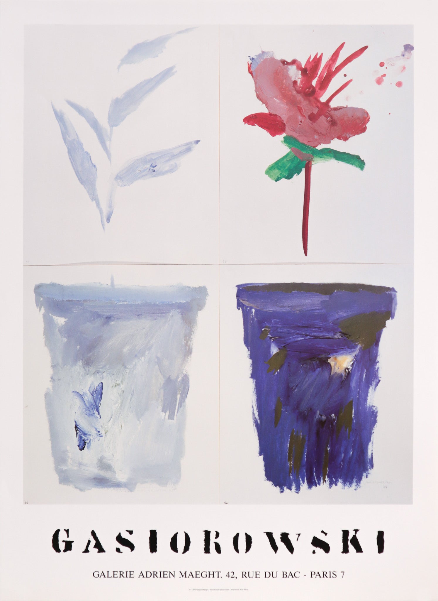 Vintage 1995 French Exhibition Poster - Gerard Gasiorowski 'Pots de Fleurs 055 056' - Rare Art Print for Home Decor & Office Wall Art