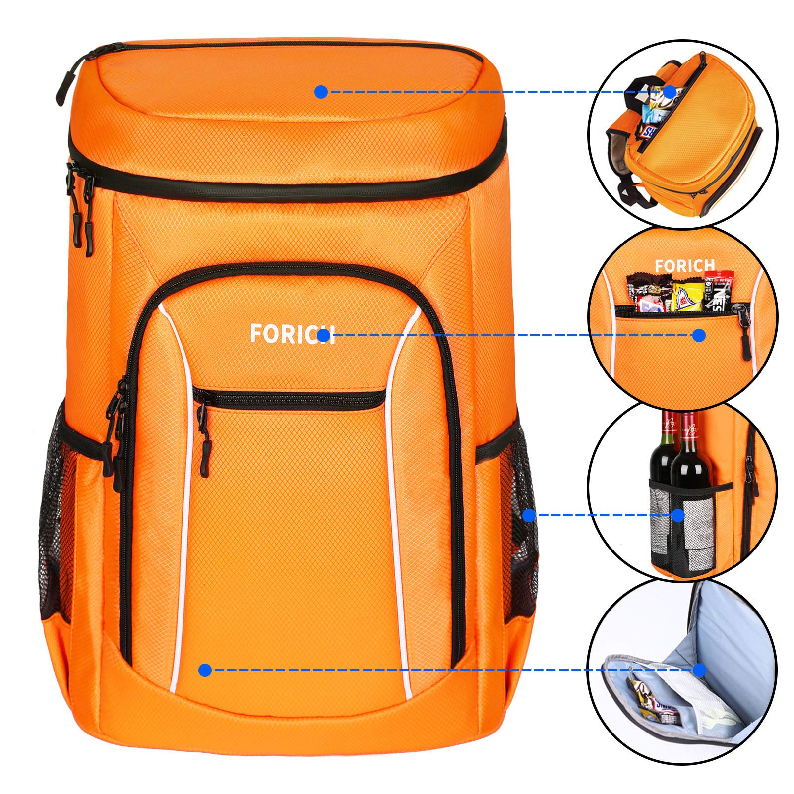 FORICH Insulated Cooler Backpack - Lightweight Leakproof Soft Cooler Bag for Men & Women, Holds 30 Cans - Perfect for Lunch, Work, Picnic, Beach, Camping, Hiking & Outdoor Adventures