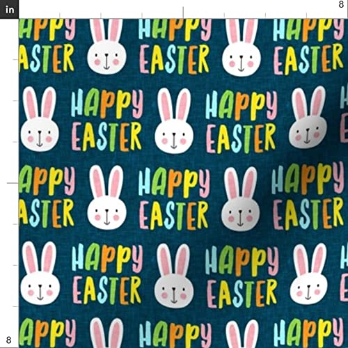 Happy Easter Bunny Multi Blue Rabbit Spring Bunnies Carrot Printed Minky Fabric Fat Quarter - Soft Plush Material for Sewing Baby Blankets, Quilt Backing & DIY Crafts - Perfect for Easter Decorations, Nursery Projects & Seasonal Home Decor