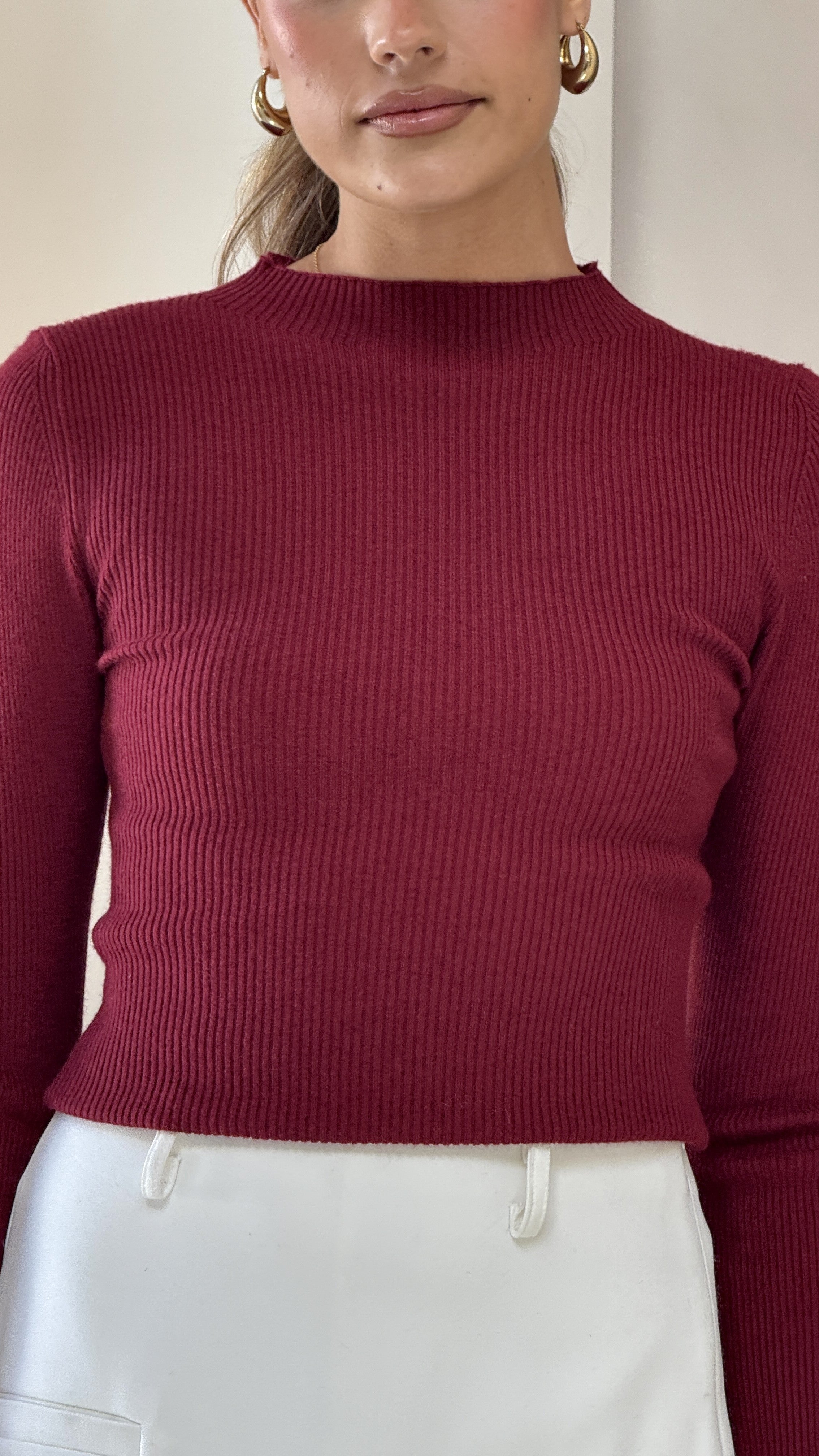 Malani Women's Long Sleeve Tops - Soft Stretch Burgundy Blouse for Casual Wear & Office Outfits