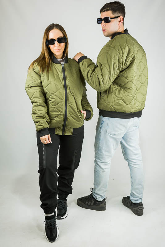 OCN H Puffer Jacket - Women's Winter Coat with Hoop Design in Black & Olive - Perfect for Outdoor Activities and Cold Weather Fashion