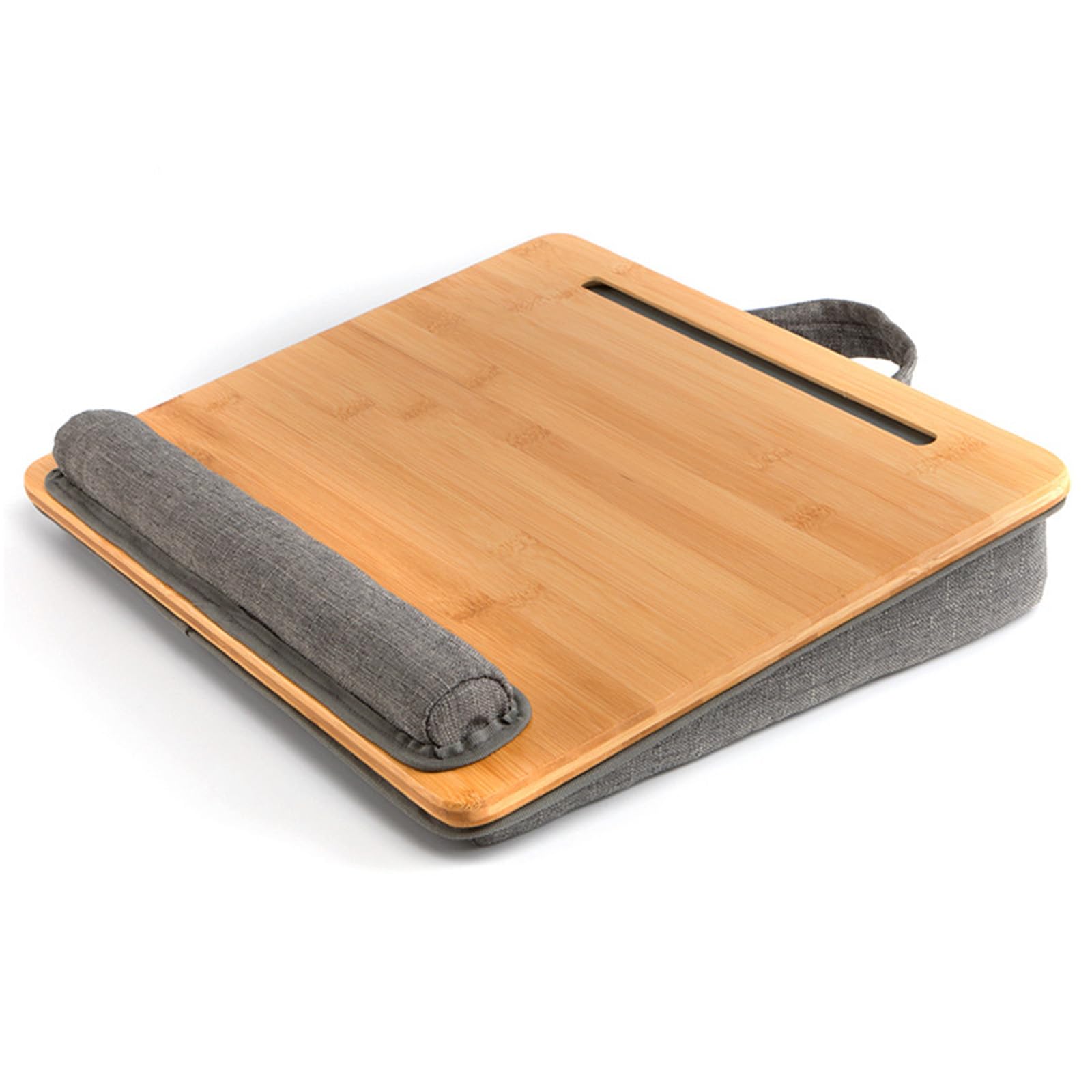 Ergonomic Bamboo Lap Desk for Laptop with Cushion & Anti-Slip Strip - Portable 15.6