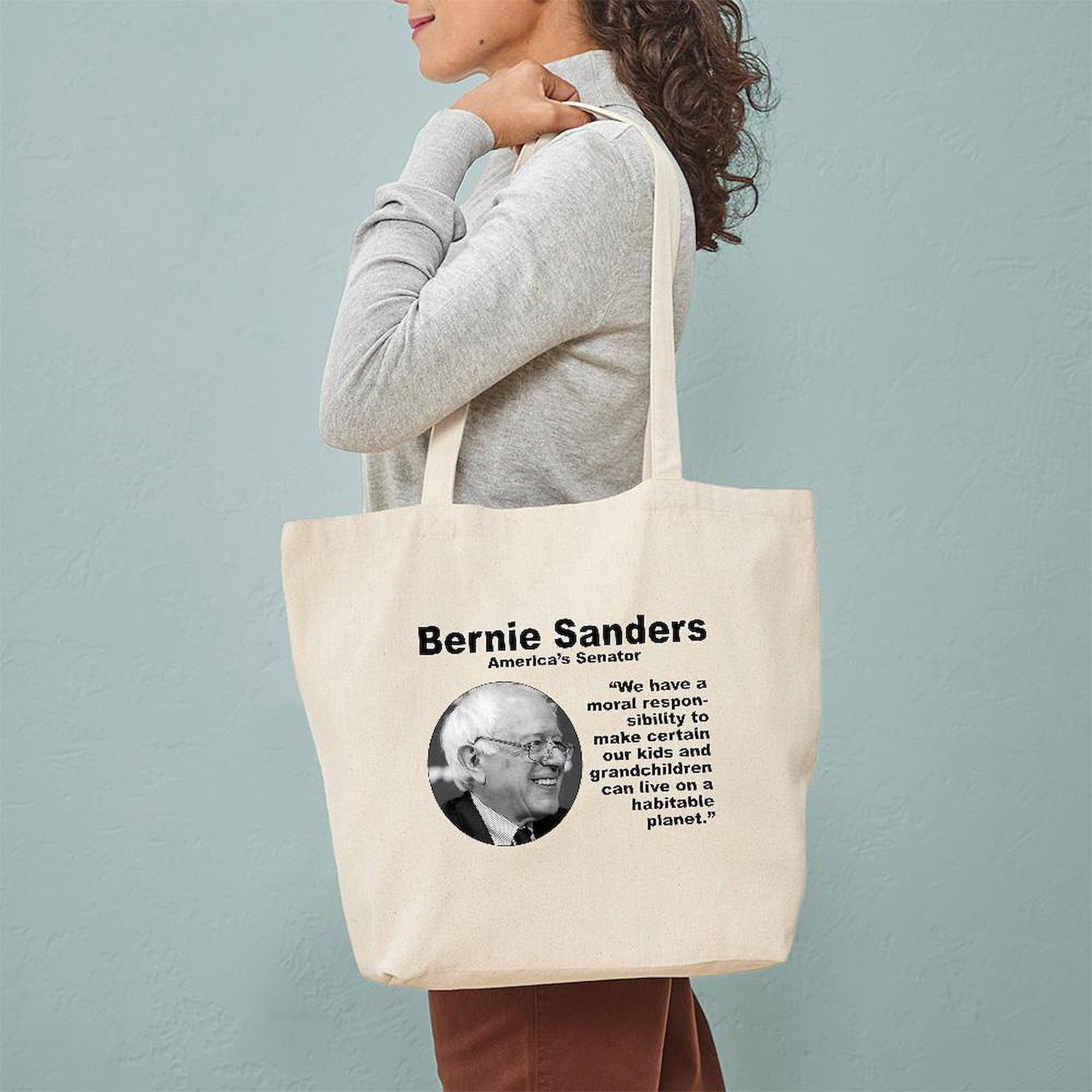 Eco-Friendly Natural Canvas Tote Bag - Reusable Shopping Bag with Bernie Sanders Design | Perfect for Groceries, Beach Trips & Everyday Use
