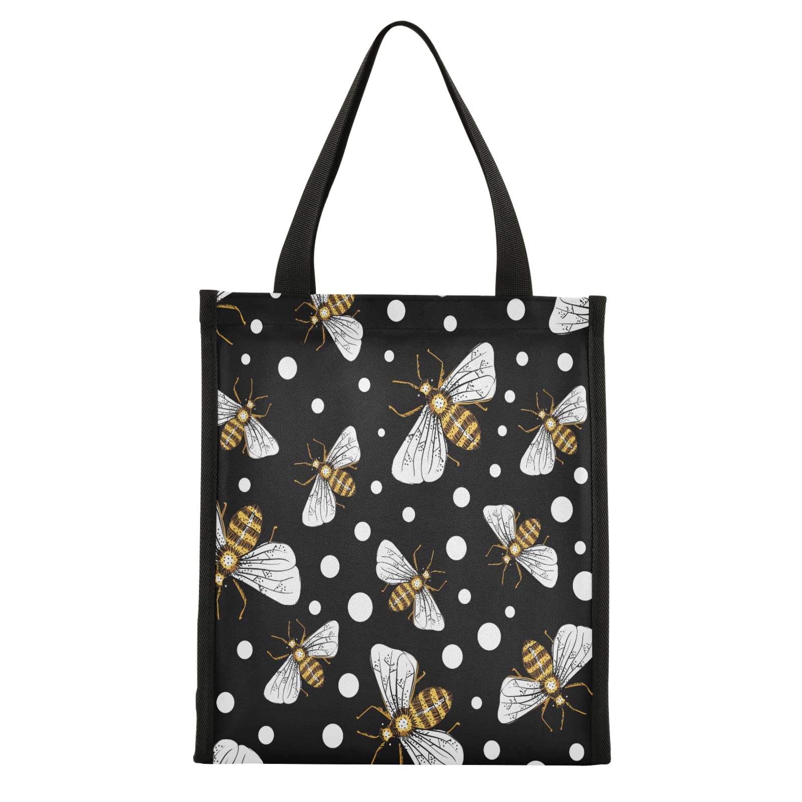 ALAZA Honey Bee Polka Dot Insulated Lunch Bag - Reusable Thermal Lunch Tote for Men & Women - Durable Nylon Food Container for Office, Work, School & Travel - Perfect for Picnics, Beach Trips & Daily Commute