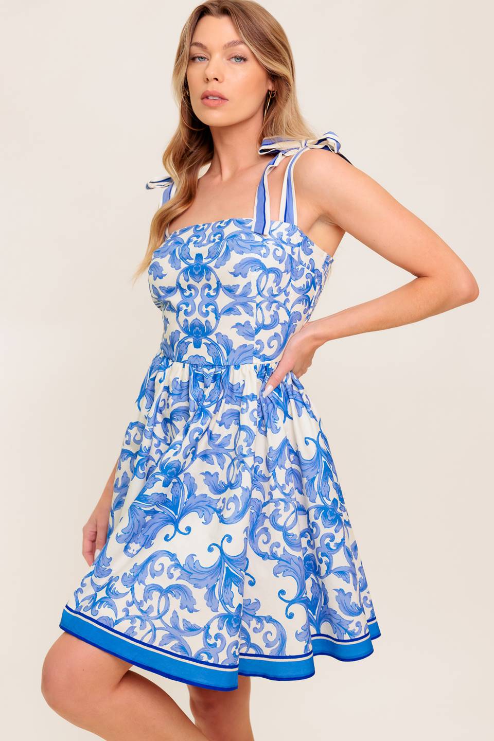 DAYS IN FLORENCE Blue Mini Dress - Women's Summer Casual Flowy Short Sleeve Dress for Beach Vacation, Date Night & Outdoor Parties