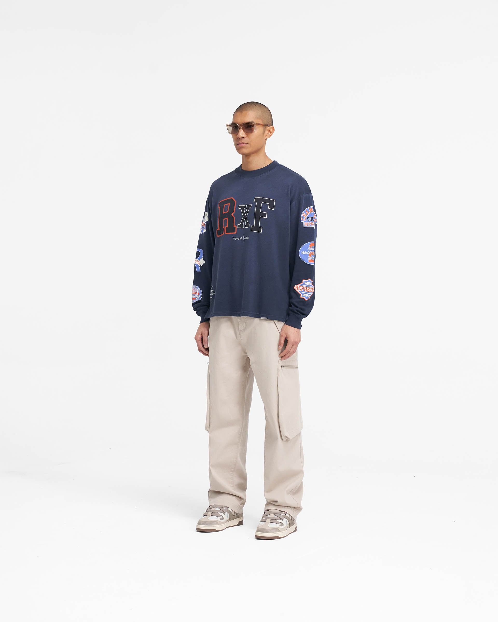 Represent X Feature Champions Long Sleeve T-Shirt - Midnight Navy | Comfortable Cotton Crewneck Tee for Men | Perfect for Gym, Casual Wear & Street Style
