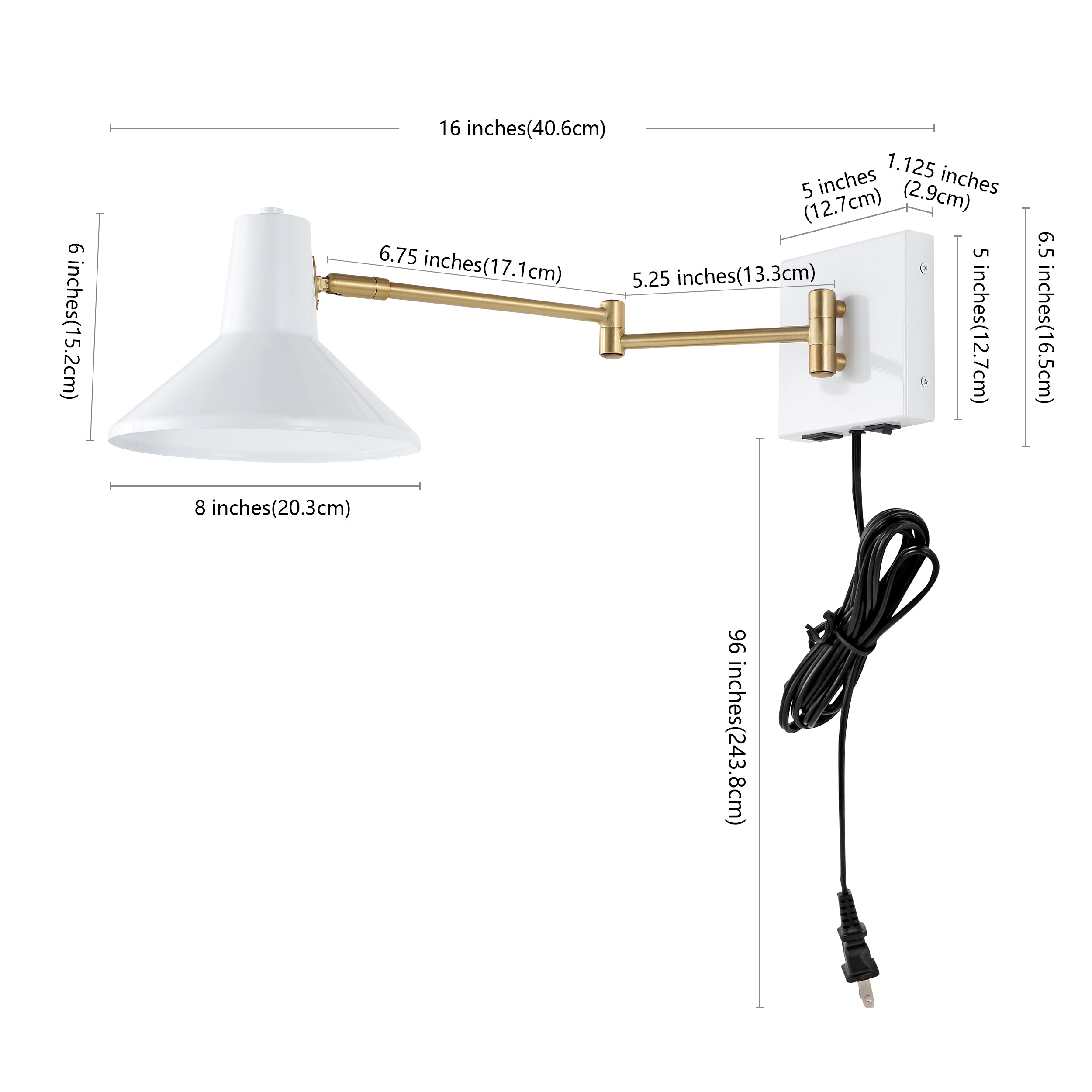 Modern Midcentury Iron Swing Arm Wall Sconce with USB Charging Port & LED Light - Hygge 16