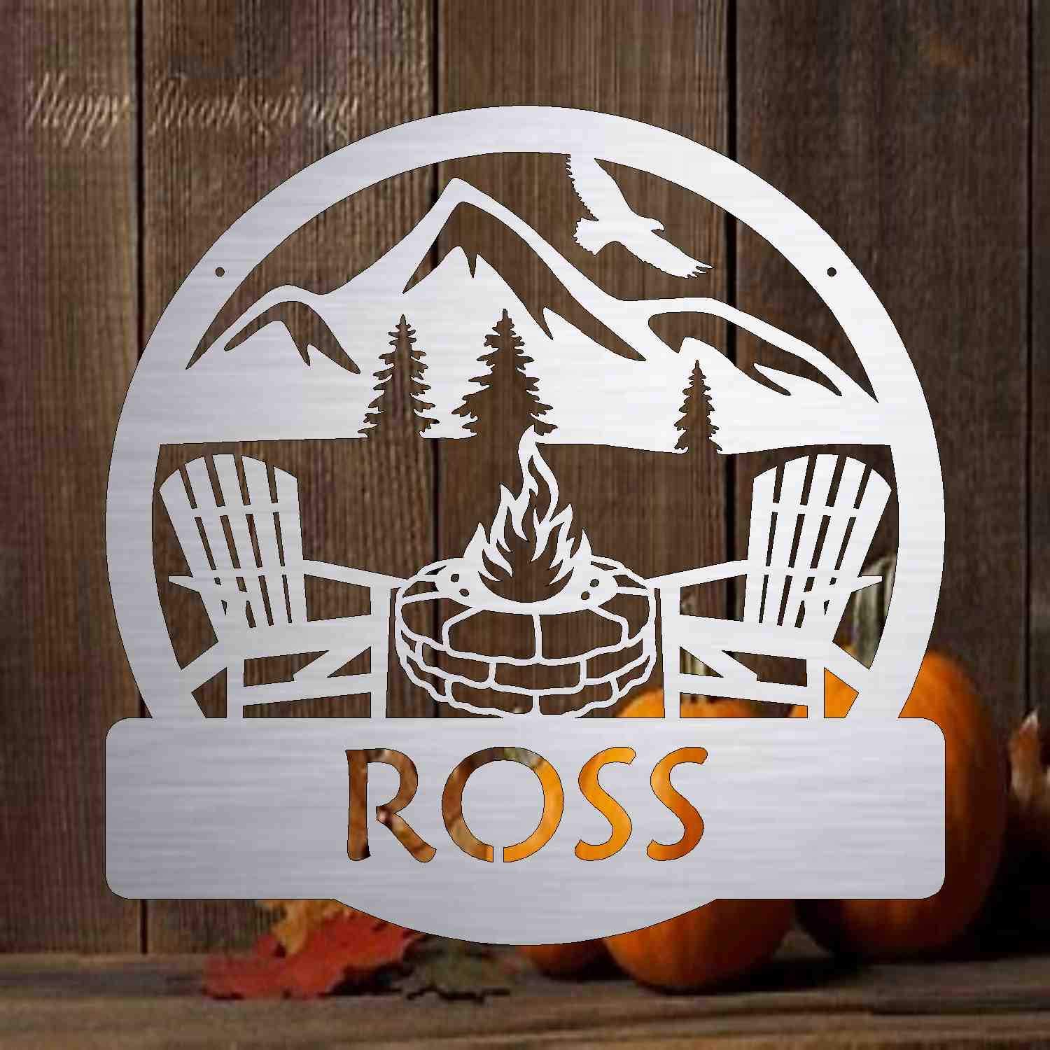 Personalized Metal Monogram Sign - Custom Stone Firepit Camping Decor - Unique Home & Patio Gift - Rustic Outdoor Art for Door, Yard & Cabin - Perfect for Camping, Backyard Parties & Cozy Evenings