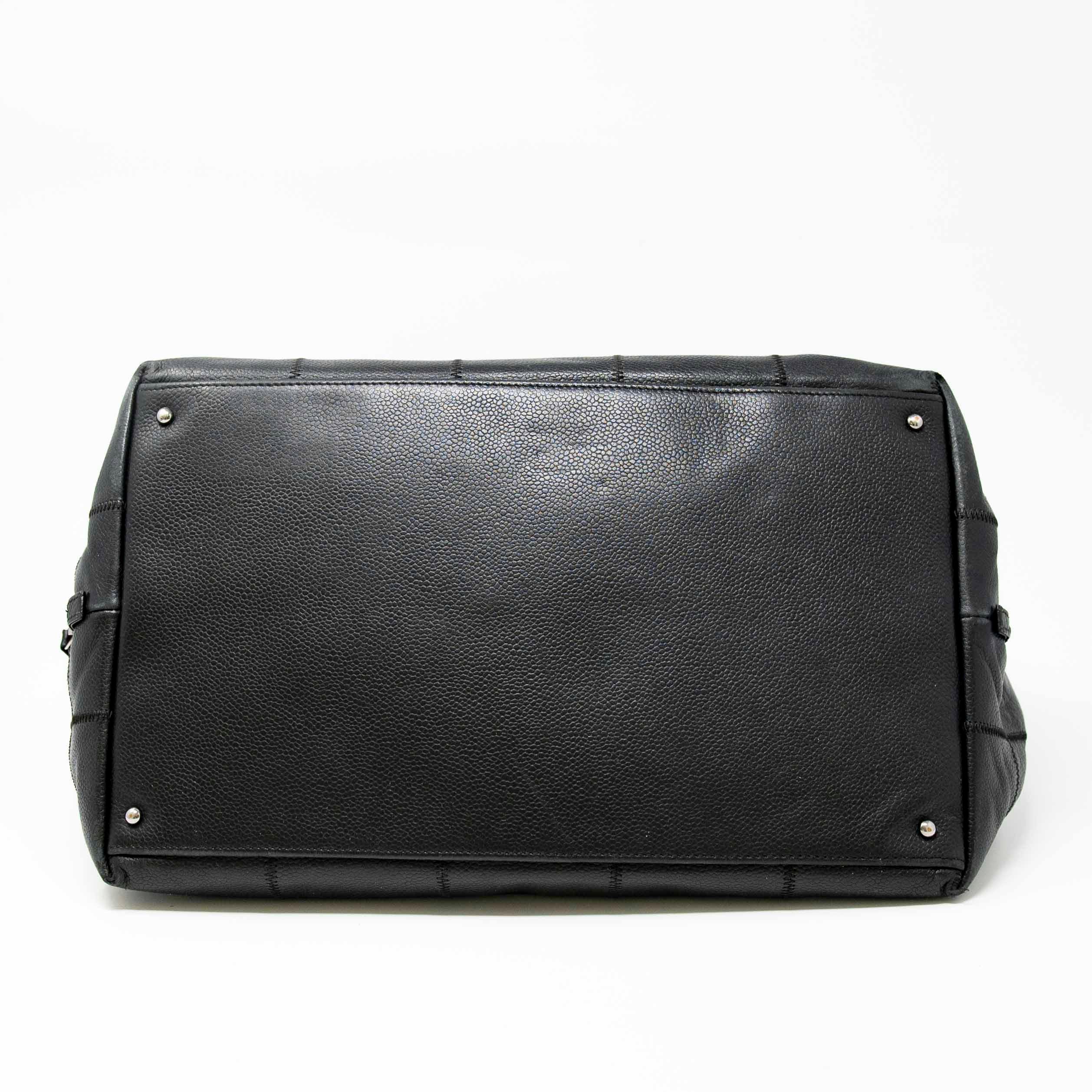 Chanel Black Choco Bar Stitched Leather Tote Bag for Women - Luxury Designer Handbag for Work, Travel & Everyday Use