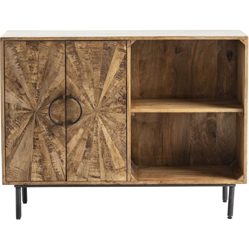 Roswell 2-Door Open Shelf Wood Cabinet in Brown - Crestview Collection | Perfect for Living Room, Bedroom & Home Office Storage