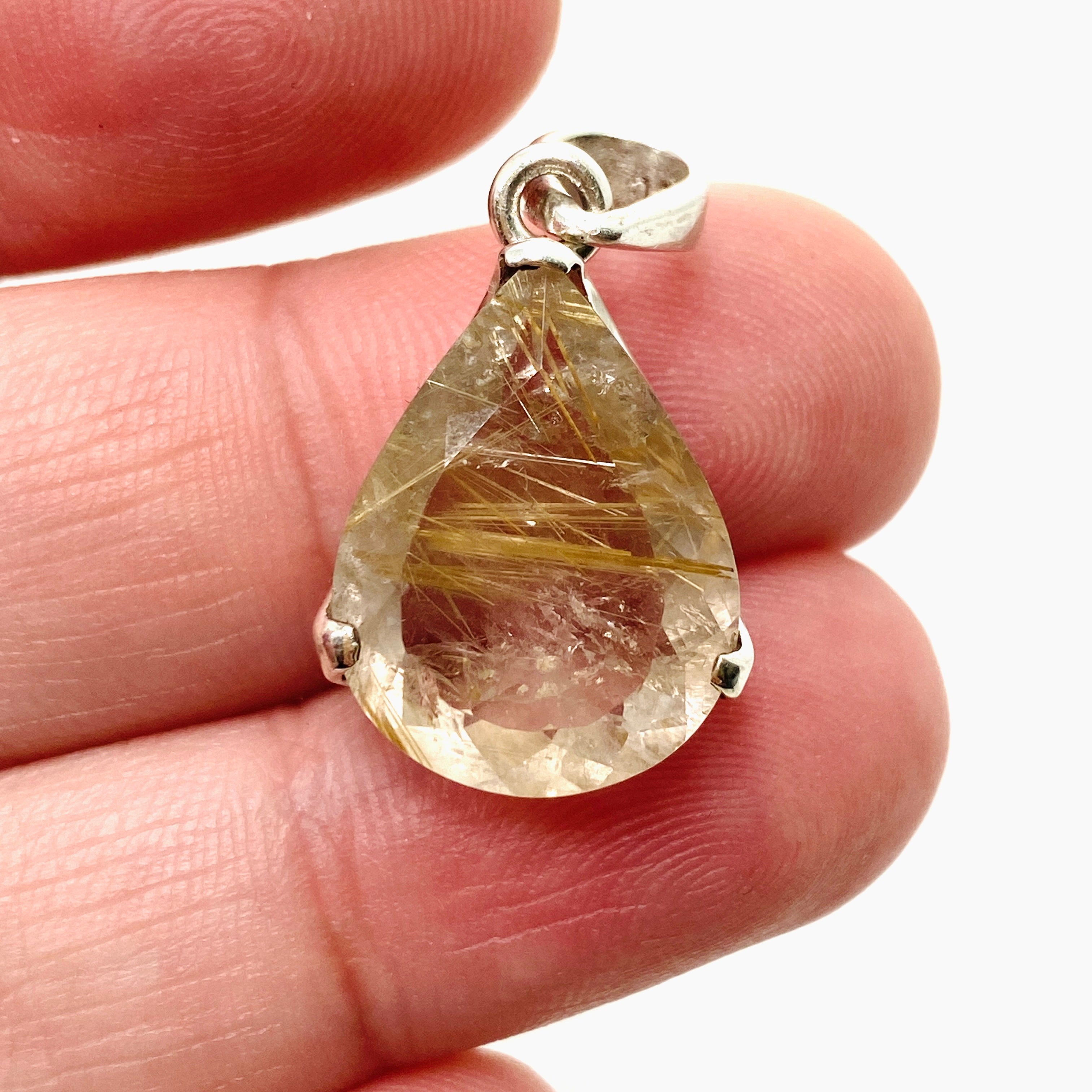 Natural Rutilated Quartz Teardrop Faceted Pendant Necklace - PPGJ842 - Perfect for Spiritual Healing, Meditation & Boho Jewelry Collection