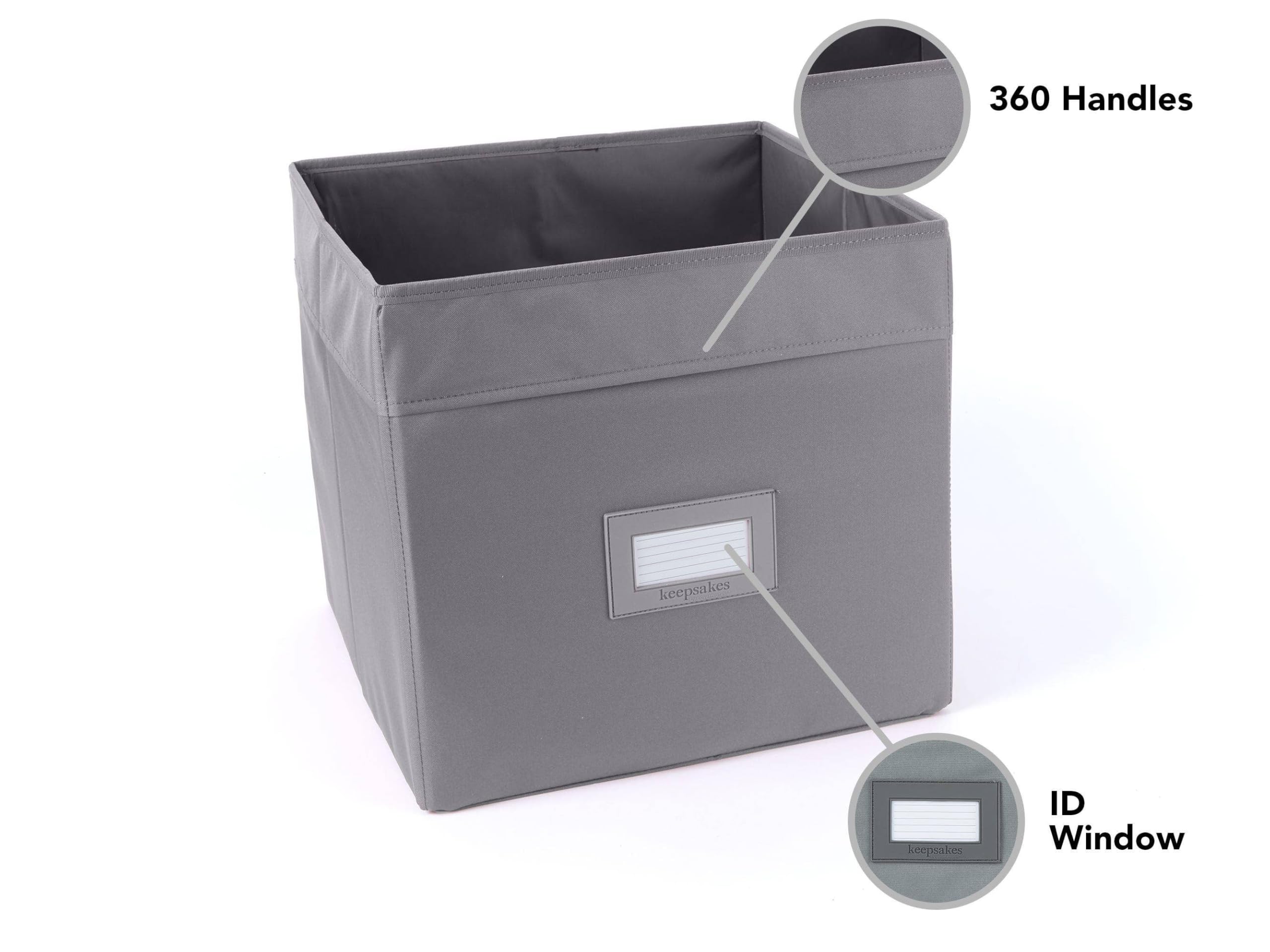 Covermates Keepsakes Cube Storage Bin - Heavy Duty Fabric Organizer with ID Window & Pull Handles - Home Office Organization for Toys, Books, Craft Supplies (Graphite)