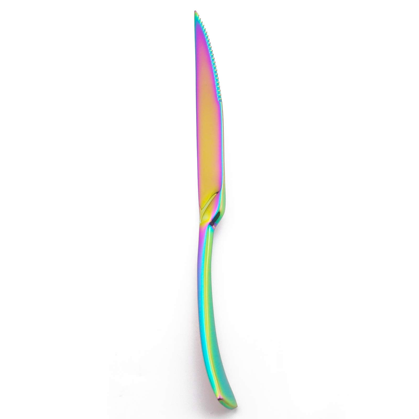 Premium 4-Piece Stainless Steel Steak Knife Set - Rainbow Colored Mirror Polished Blades with Sharp Serrated Edge - Perfect for Steak Dinners, BBQs, and Gourmet Cooking - Dishwasher Safe Kitchen Cutlery