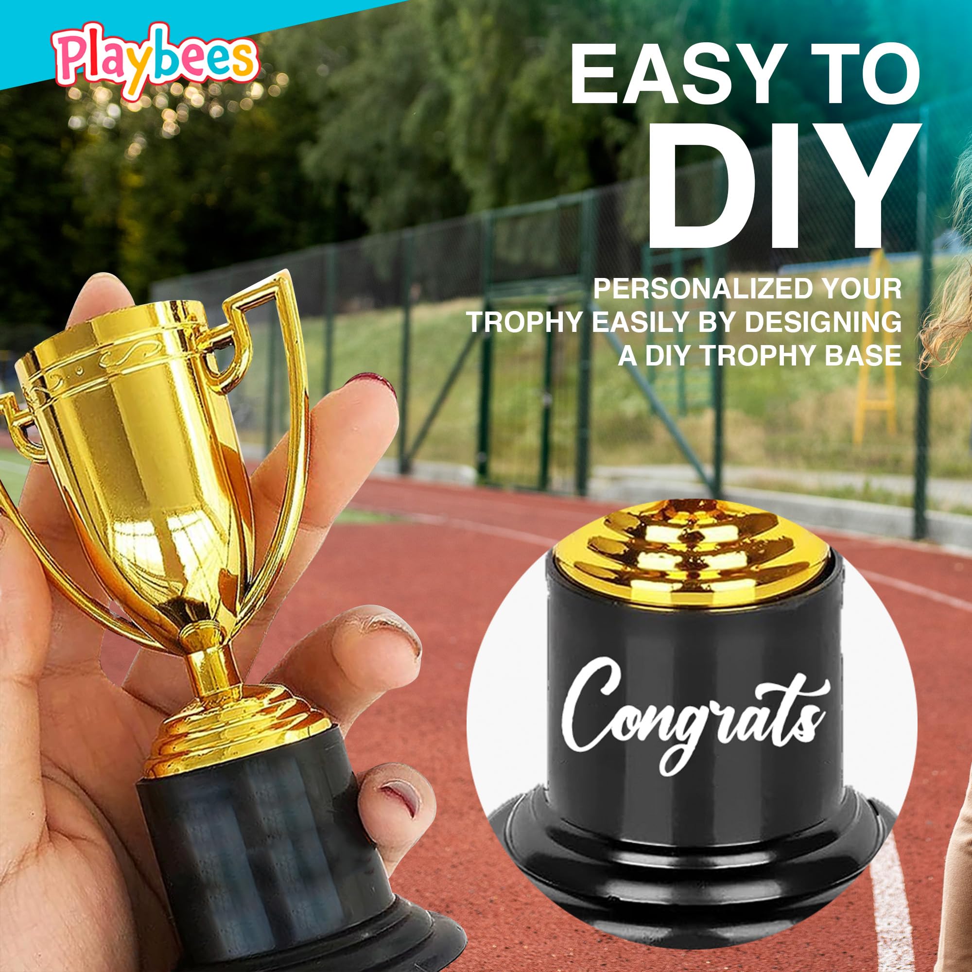 12-Pack 4-Inch Plastic Gold Trophy Cups for Kids - Achievement Awards for School, Sports, Office & Carnival Games - Party Decor, Motivational Prizes & Recognition Gifts - Perfect for Award Ceremonies, Classroom Rewards & Game Night Prizes