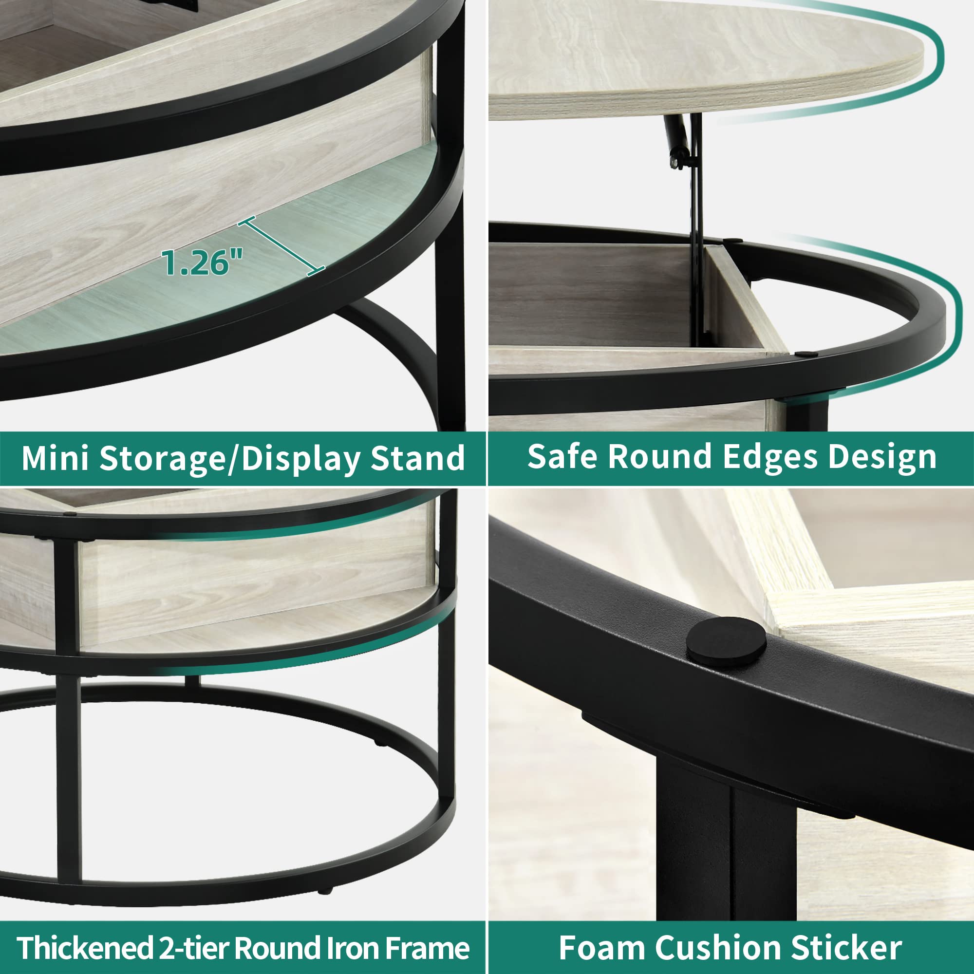 YITAHOME Round Lift Top Coffee Table with Hidden Storage - Modern Living Room Center Table in White Oak for Home Office & Small Spaces | Perfect for Entertaining, Storage & Workspace