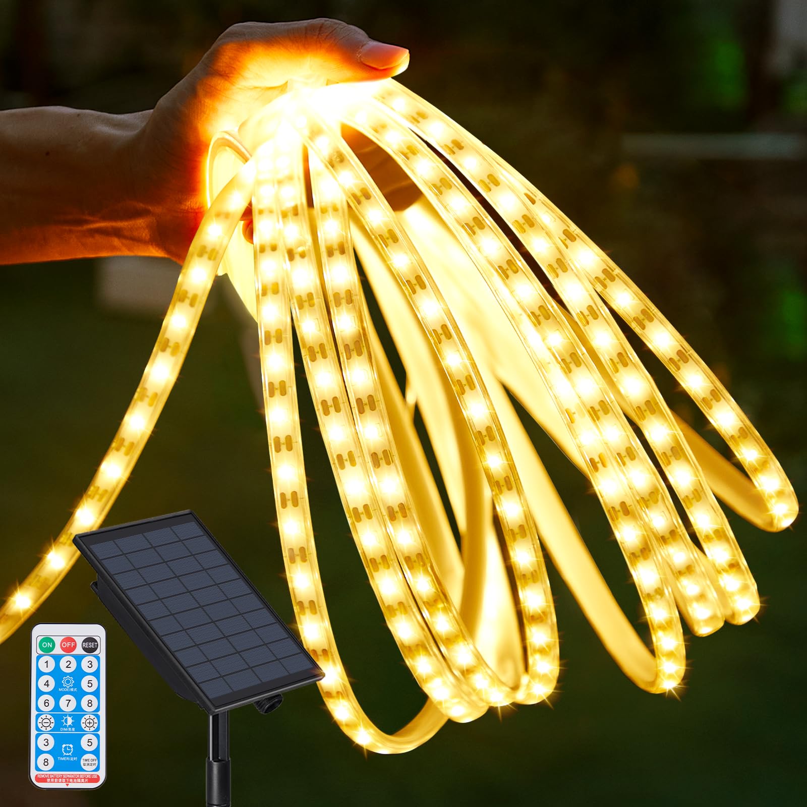 600LED Solar LED Strip Lights Outdoor - 32.8FT Waterproof Solar String Lights with Timer & Remote Control, Auto On/Off - Perfect for Garden, Patio, Deck, Fence, Yard, Stair, Pathway Lighting & Holiday Decor (Warm White)