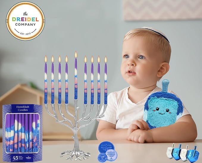 Dripless Hanukkah Candles - Blue & Pink Multi Splash Premium Tapered Candles for Menorah | Hand-Decorated Jewish Holiday Candles | Perfect for Hanukkah Celebrations, Home Decor & Gift Giving