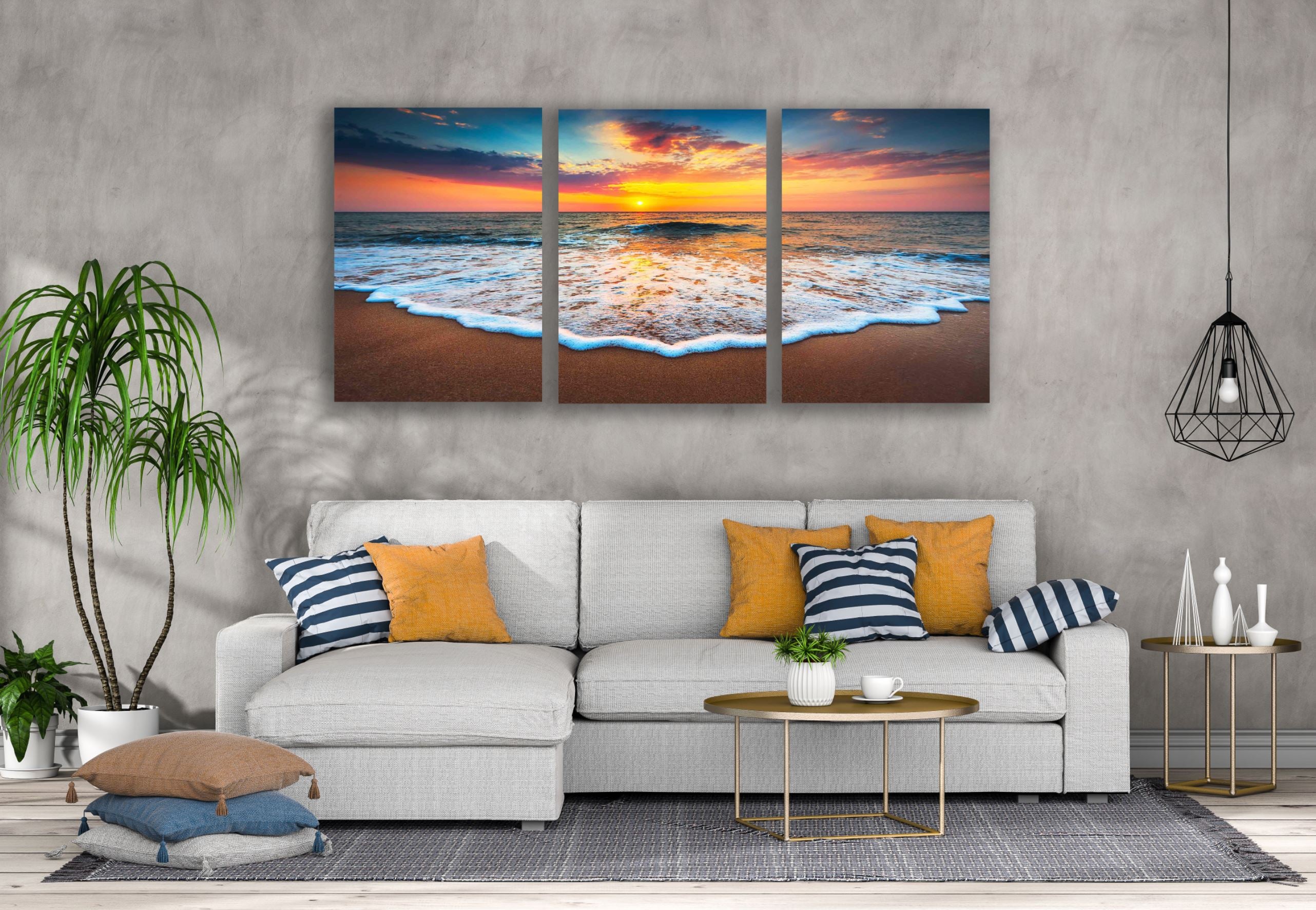 3-Piece Sea Sunset Scenery Wall Art Canvas Prints - High Quality 100% Australian Made Ready to Hang - Perfect for Living Room, Bedroom & Office Decor